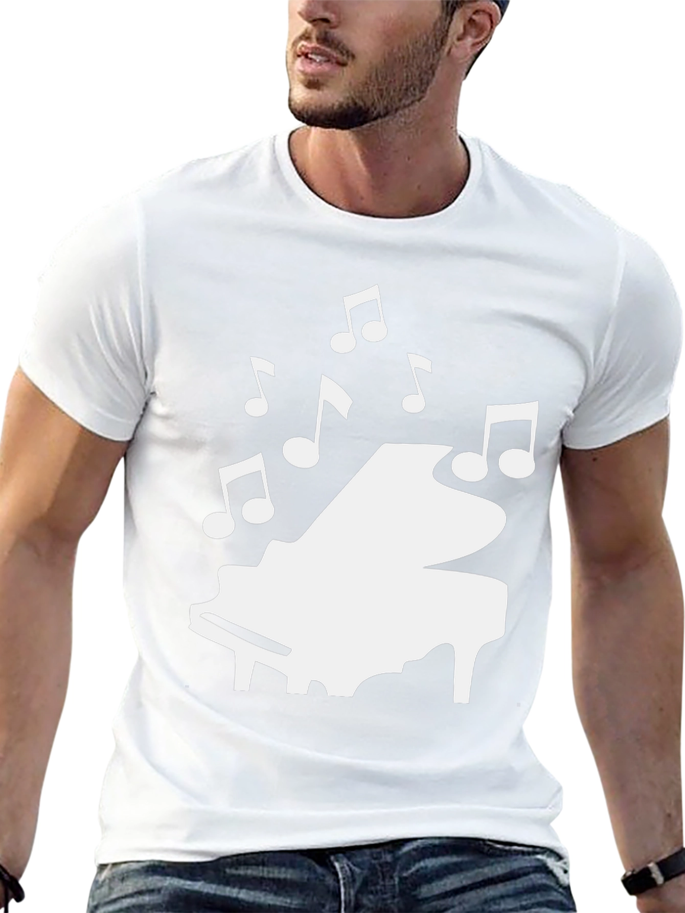 Black Piano Music Notes Graphic Tee view 13