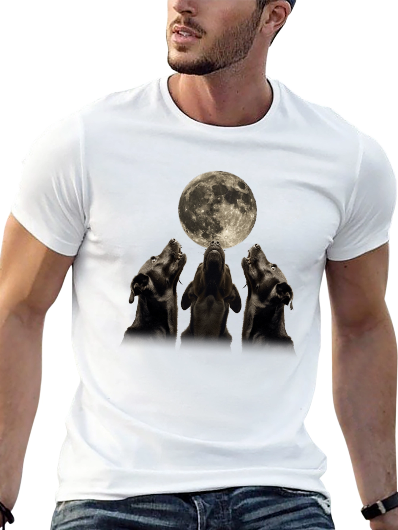 Black Three Dogs Howling at the Moon T-Shirt view 13