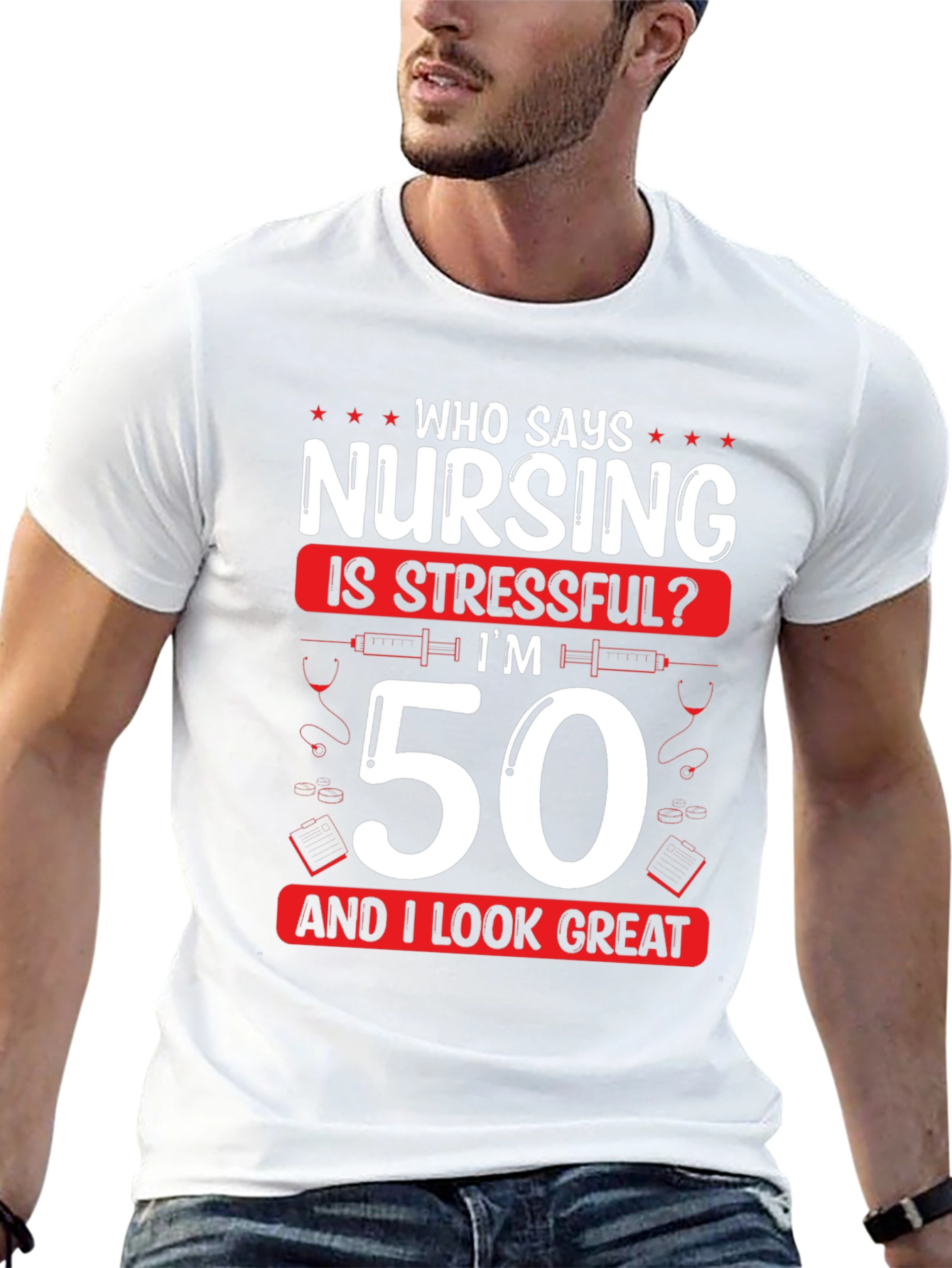 Black Nursing 50th Birthday T-Shirt: Who Says Nursing is Stressful? view 13