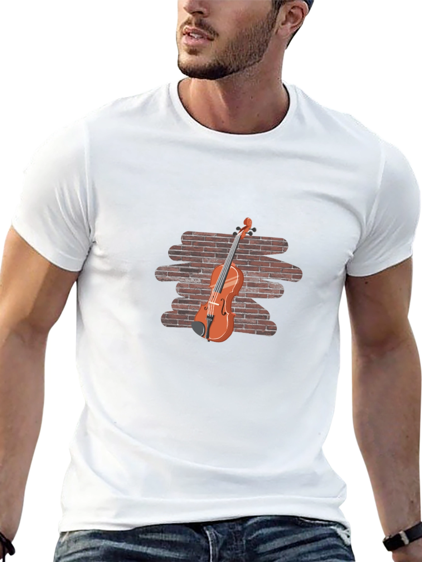 Black Brick Wall Violin Graphic Tee view 13