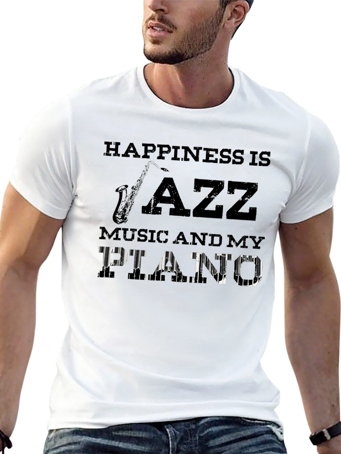 Black Jazz Music Piano T-Shirt: Happiness Is... view 13