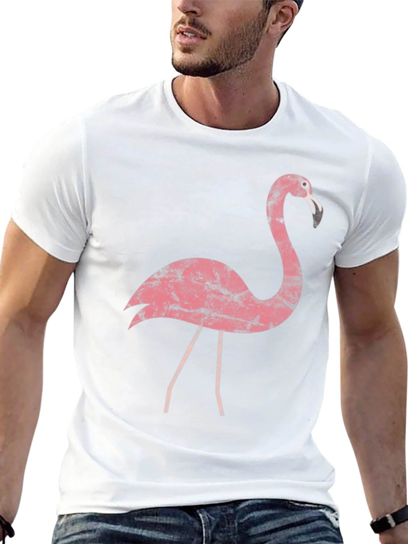 Black Vintage Flamingo Graphic Tee - Black Cotton T-Shirt view 13