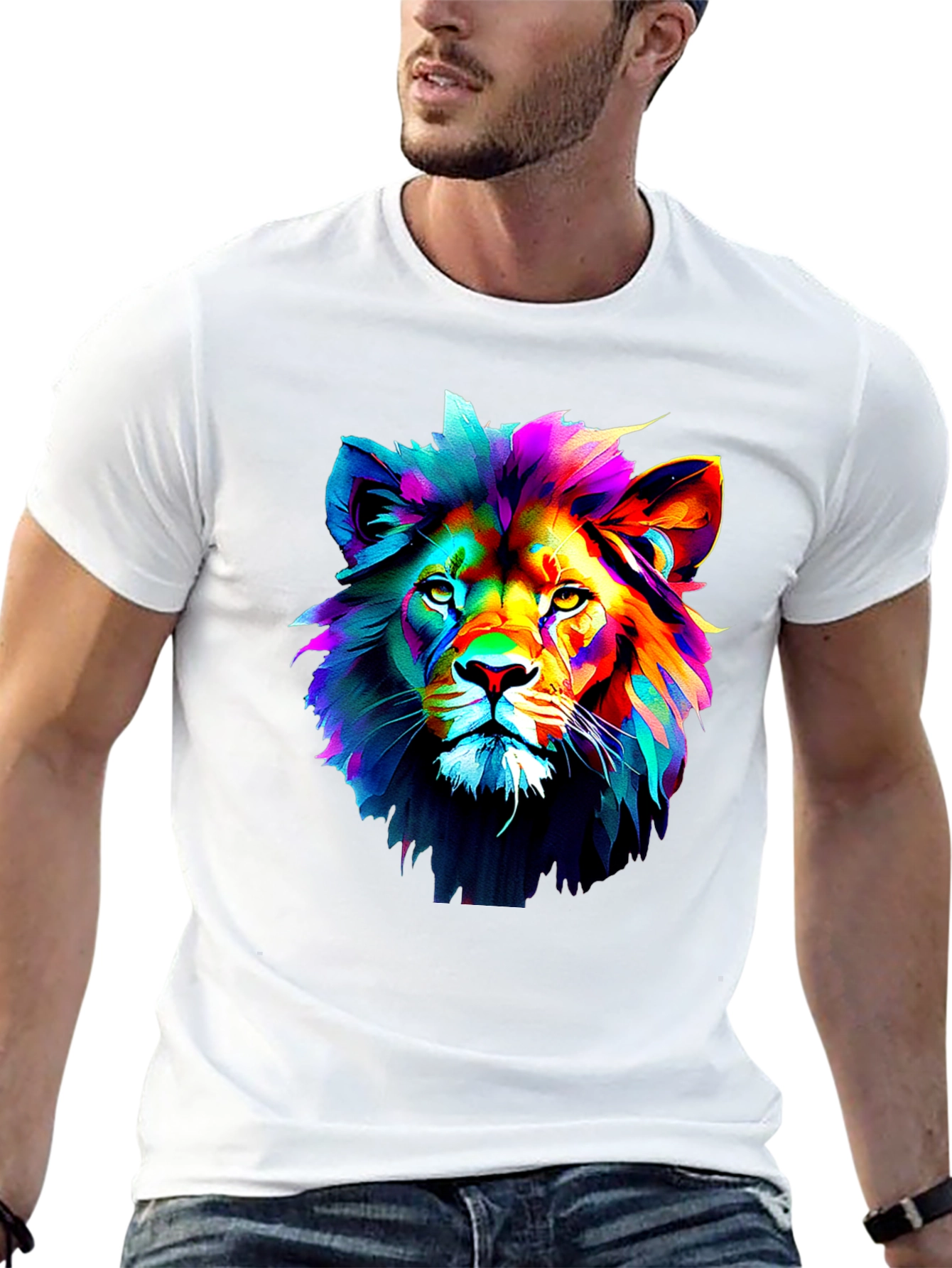 Black Vibrant Lion Graphic Black T-Shirt view 13