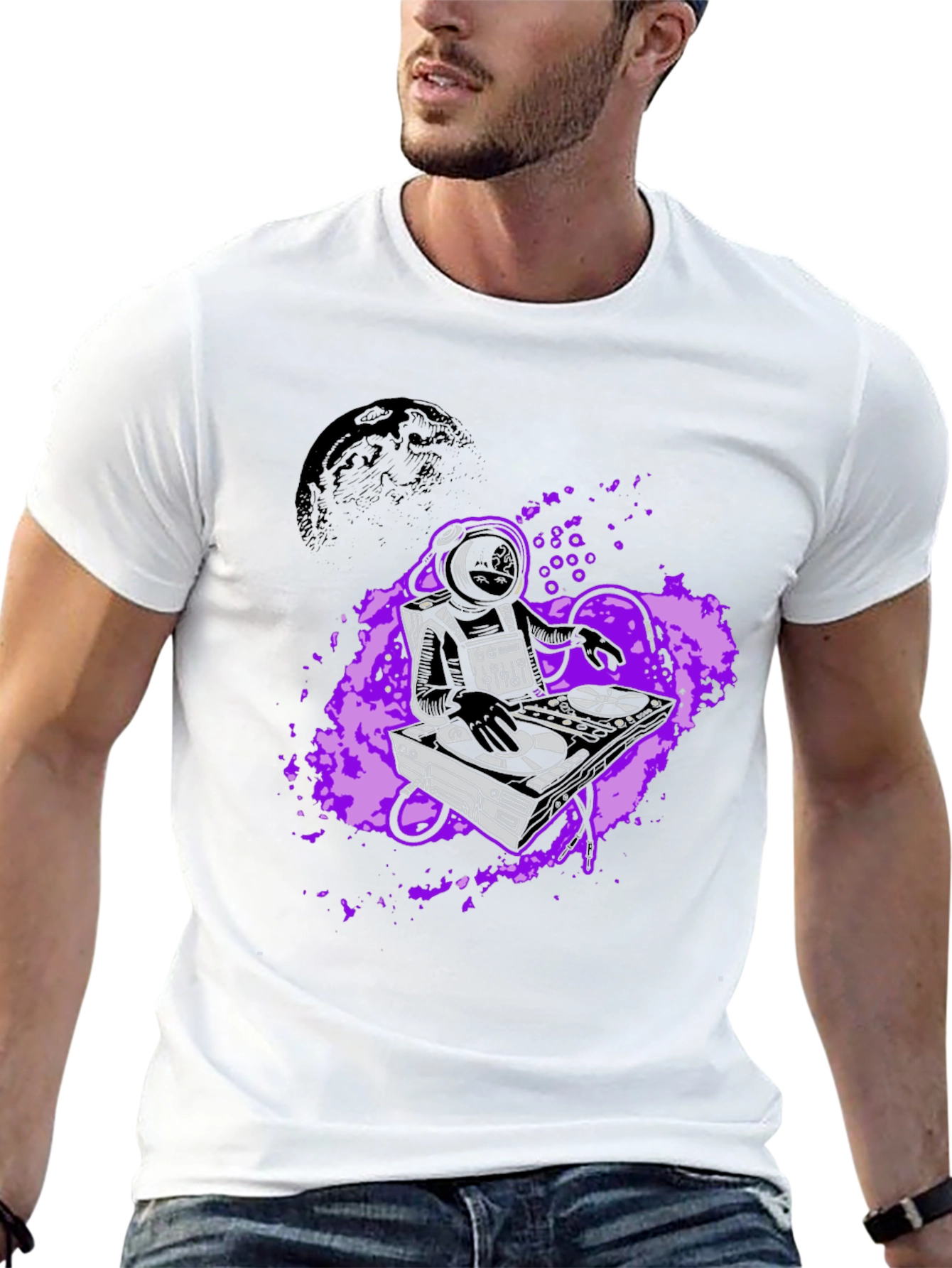 Black DJ Astronaut Graphic Tee - Space Beats T-Shirt view 13