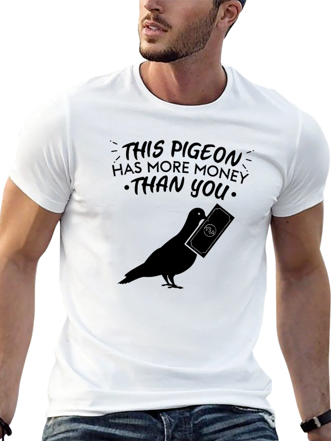 Black Pigeon With Money Graphic Tee - Funny Novelty T-Shirt view 13