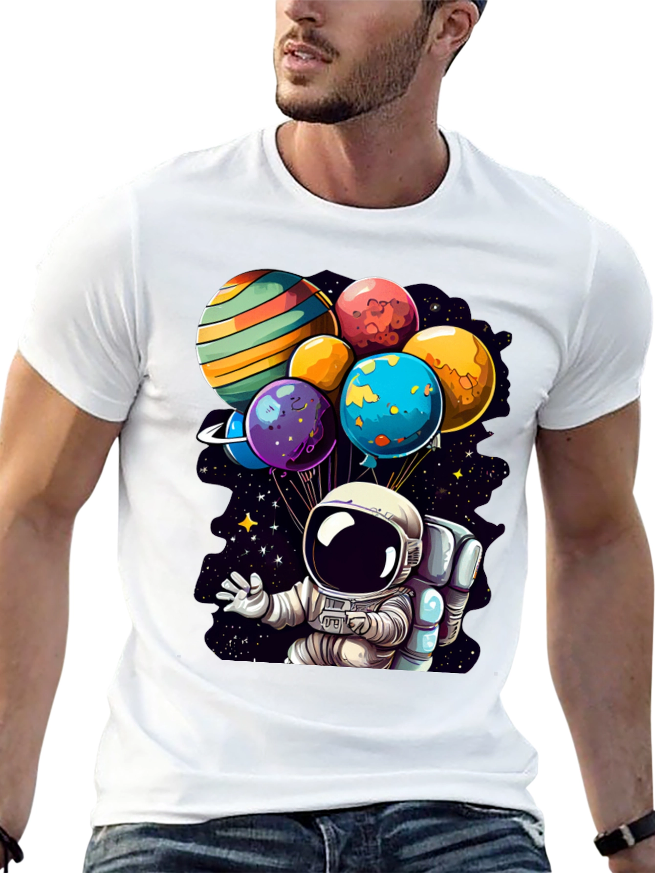 Black Astronaut Planet Balloons Graphic Tee view 13