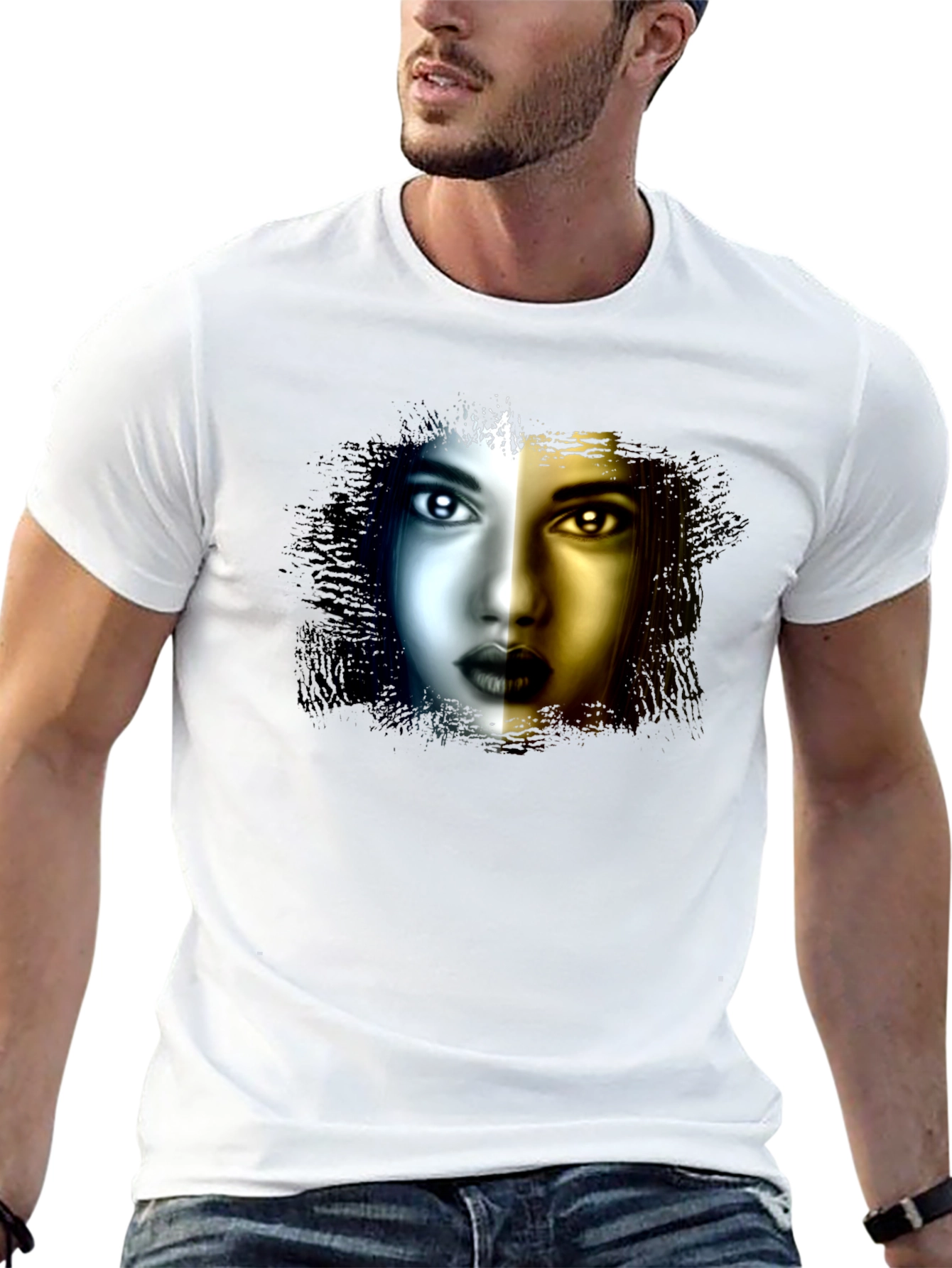 Black Artistic Woman Face Graphic Black T-Shirt view 13