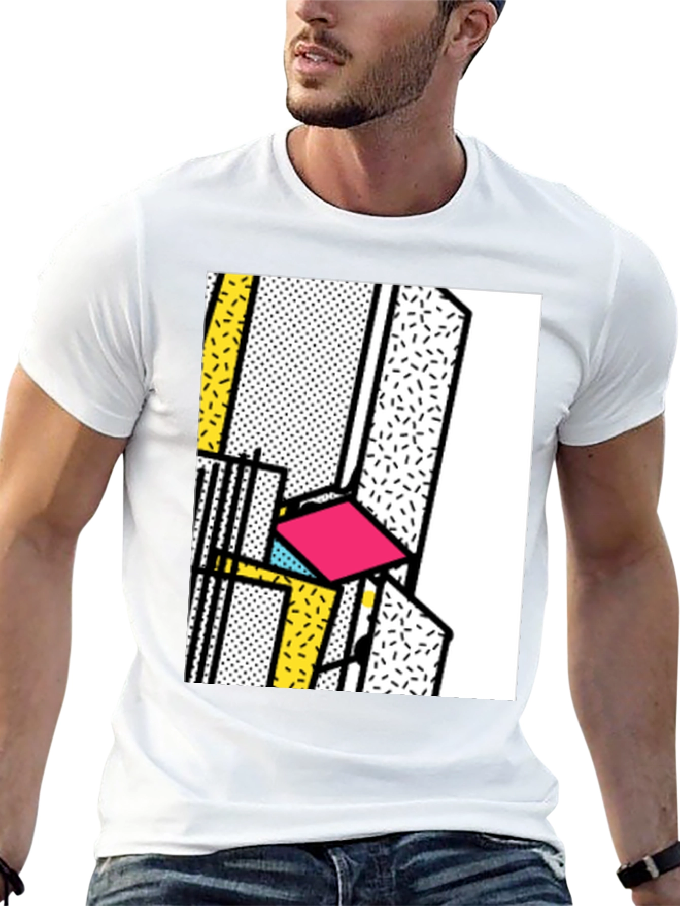 Black Retro Memphis Design Black T-Shirt view 13