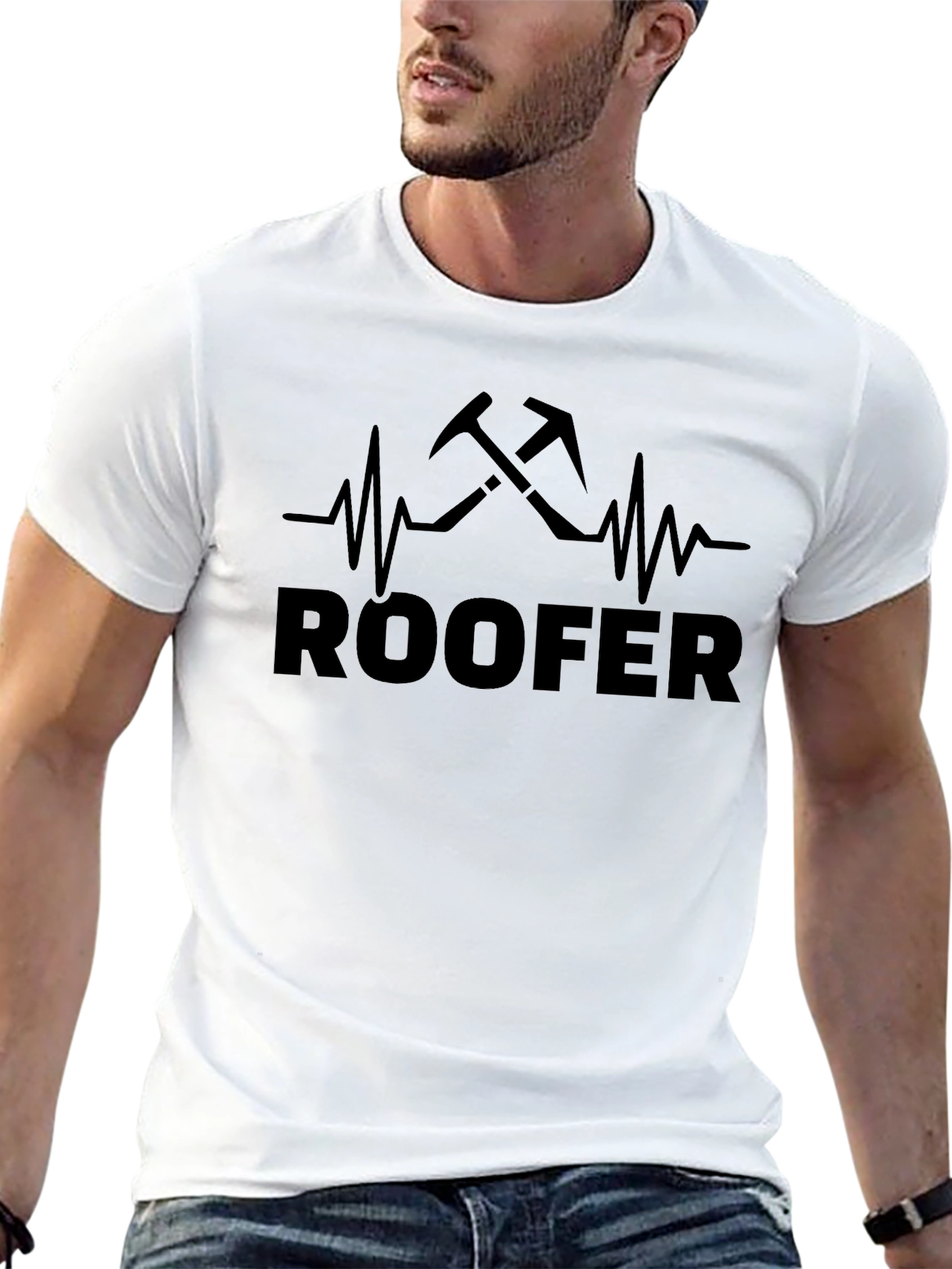 Black Roofer Heartbeat Black T-Shirt view 13