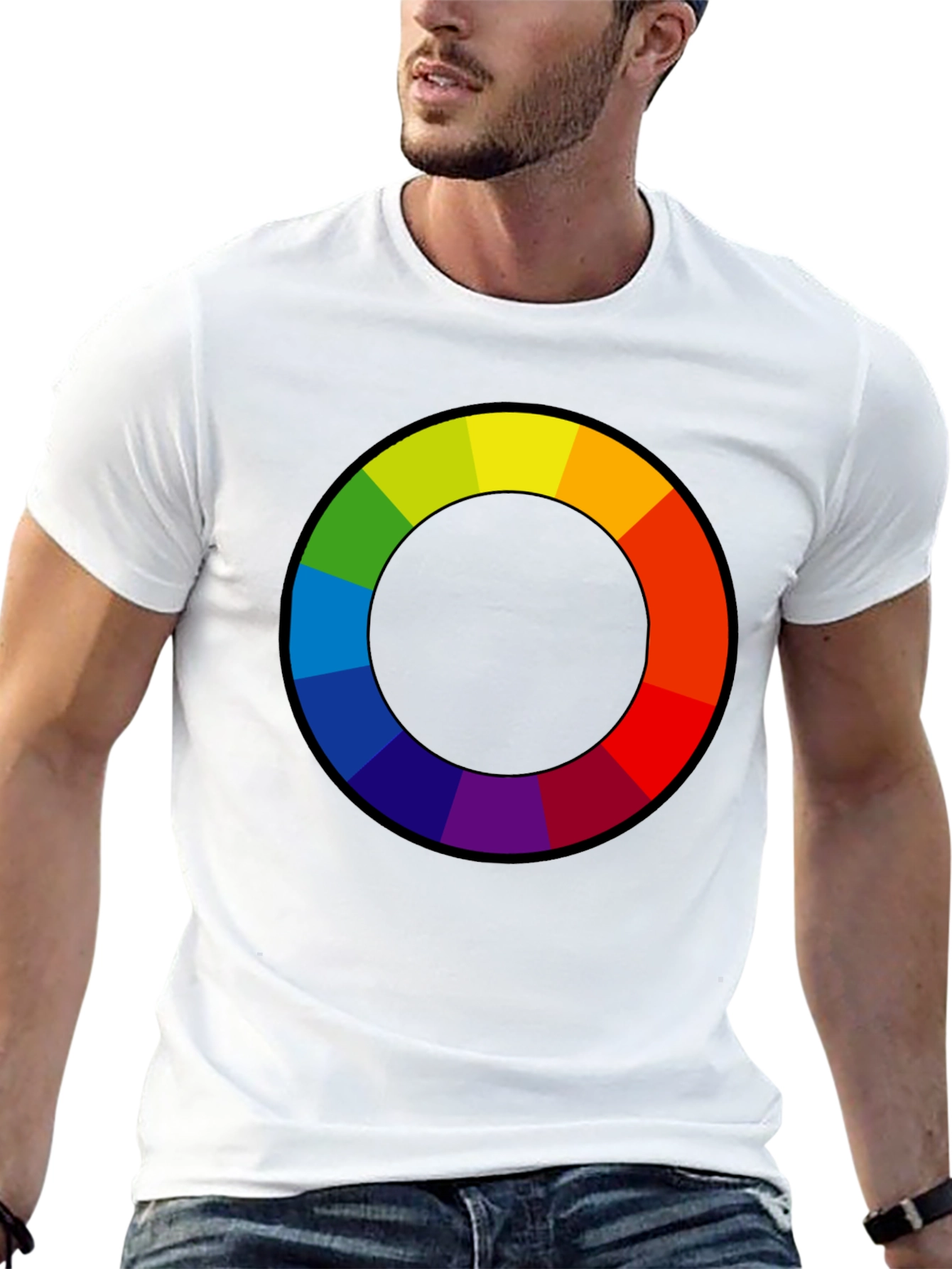 Black Vibrant Color Wheel Graphic T-Shirt view 13