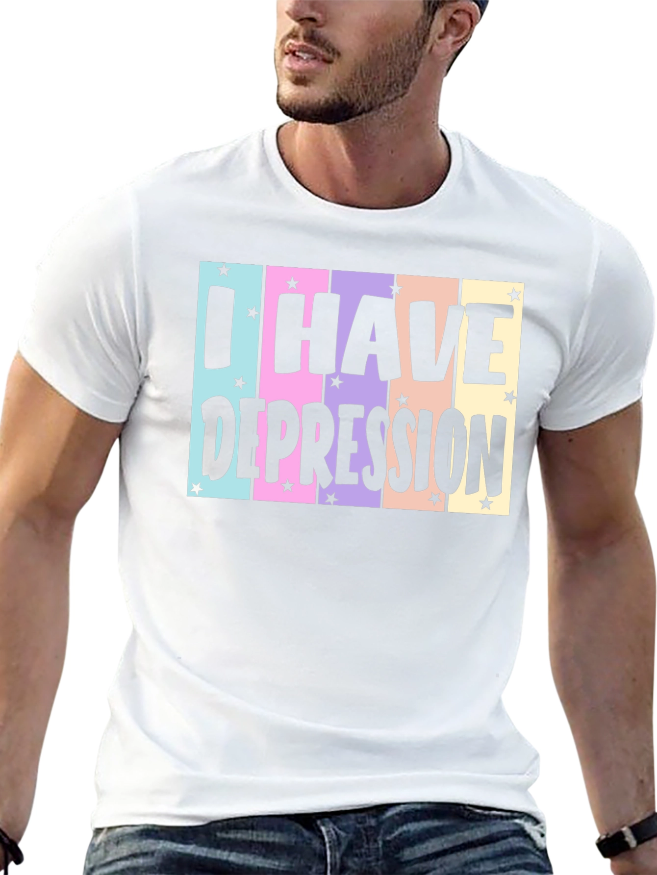 Black I Have Depression T-Shirt, Black Cotton Tee, Graphic Print view 13