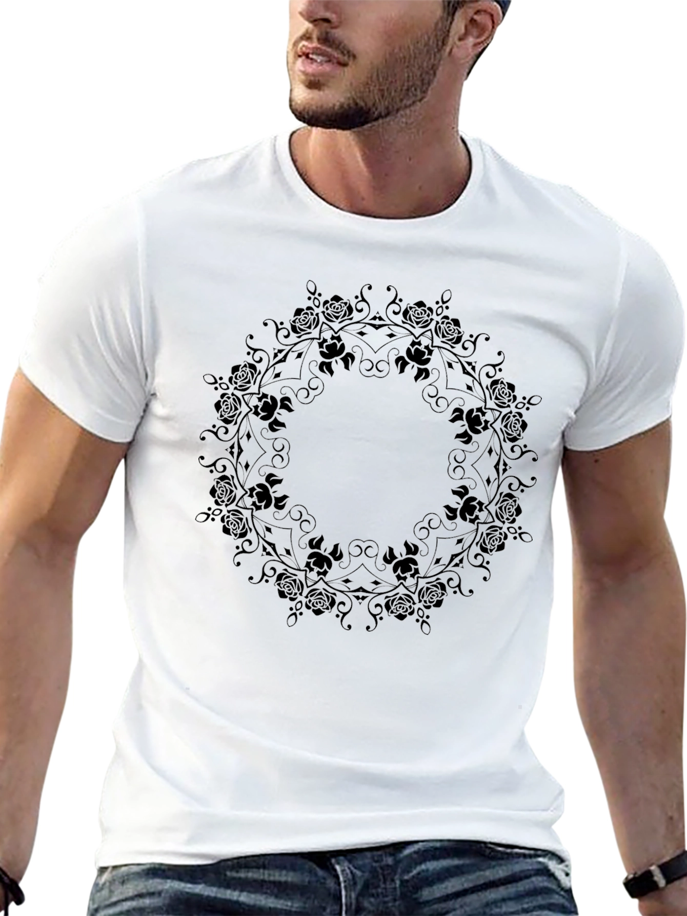 Black Men's Black Rose Mandala Graphic Tee view 13