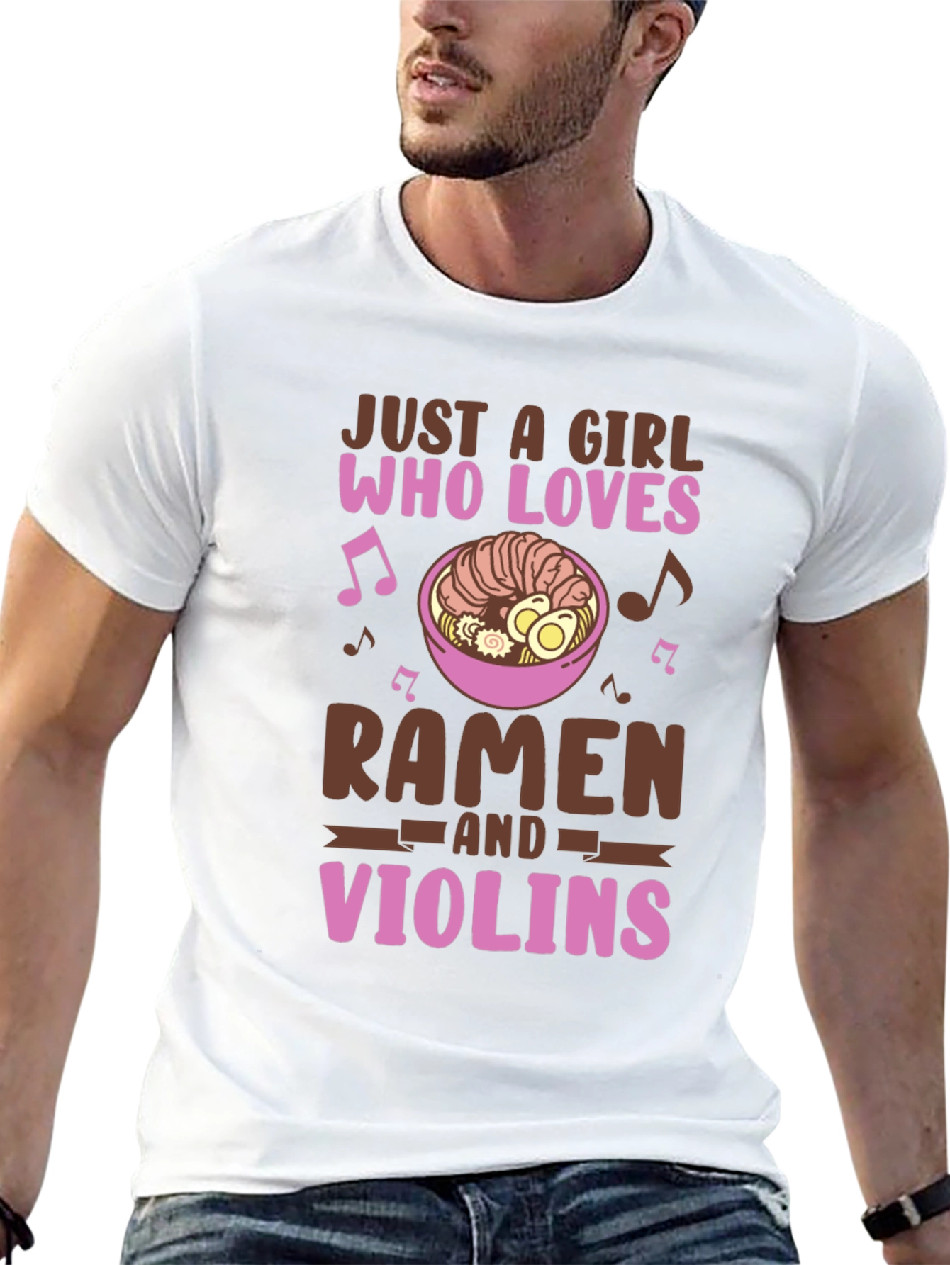 Black Ramen & Violin Lover T-Shirt - Cute Girl Design view 13
