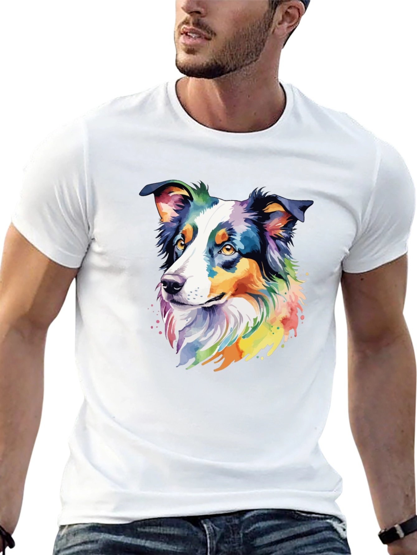 Black Colorful Australian Shepherd Dog Graphic T-Shirt view 13