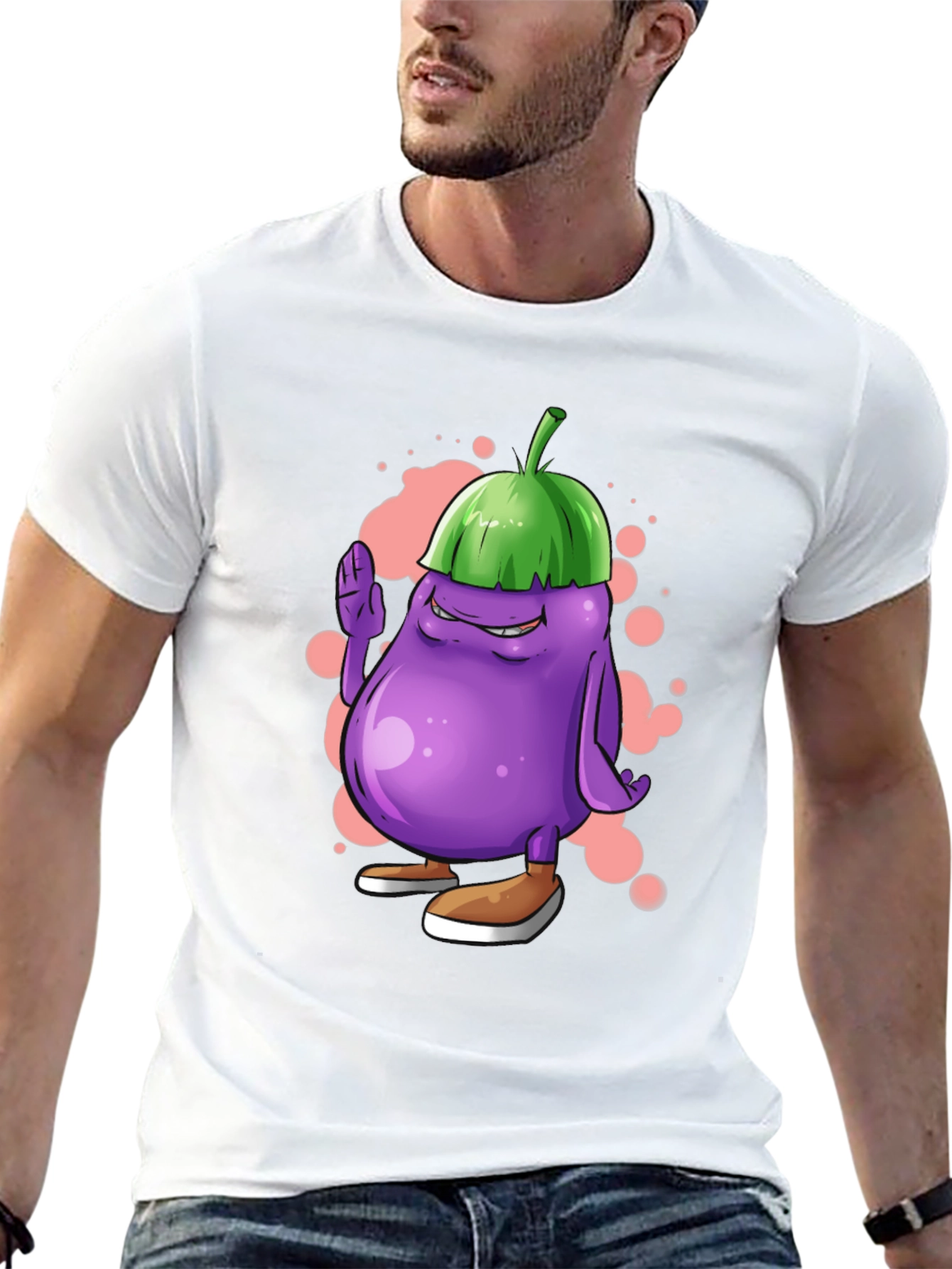 Black Eggplant Cartoon Graphic Tee view 13