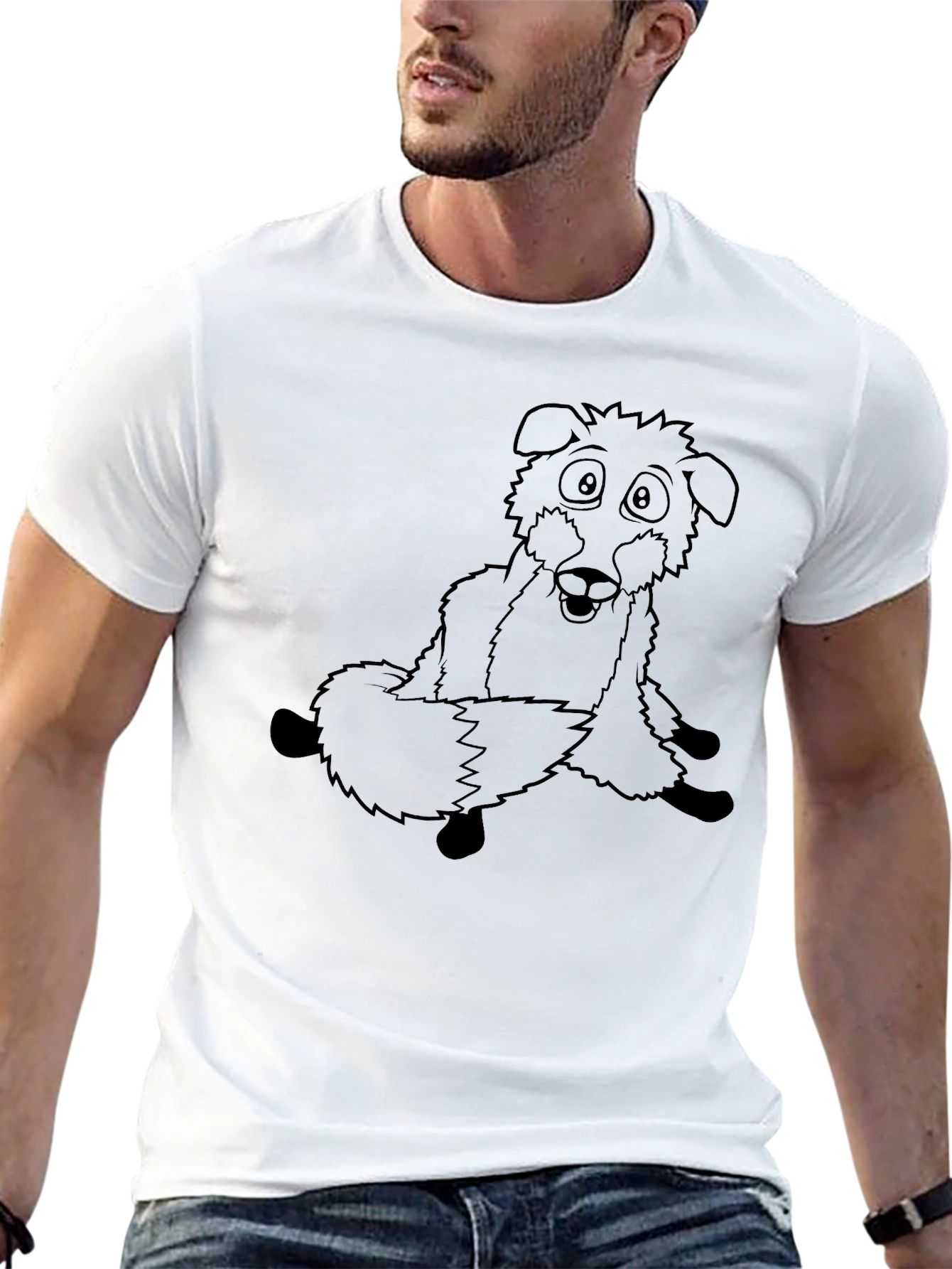 Black Cartoon Dog Graphic Tee - Black Cotton Comfort view 13