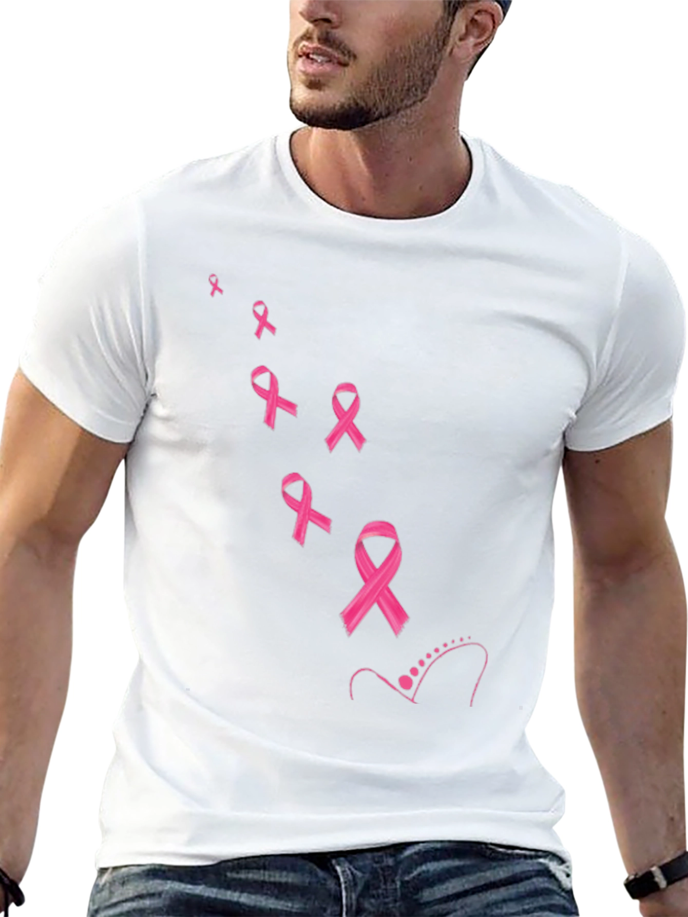 Black Pink Ribbon Awareness Black T-Shirt view 13