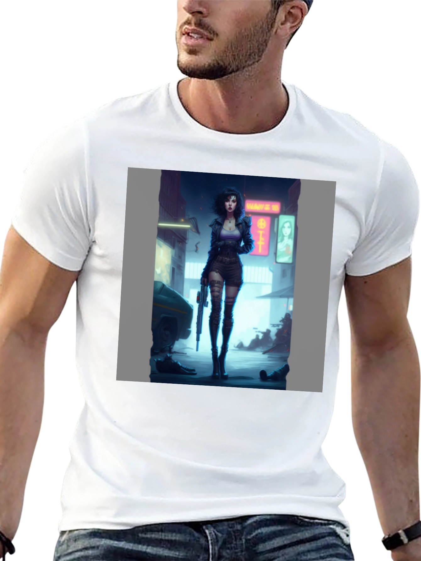 Black Cyberpunk Girl Graphic Black T-Shirt view 13