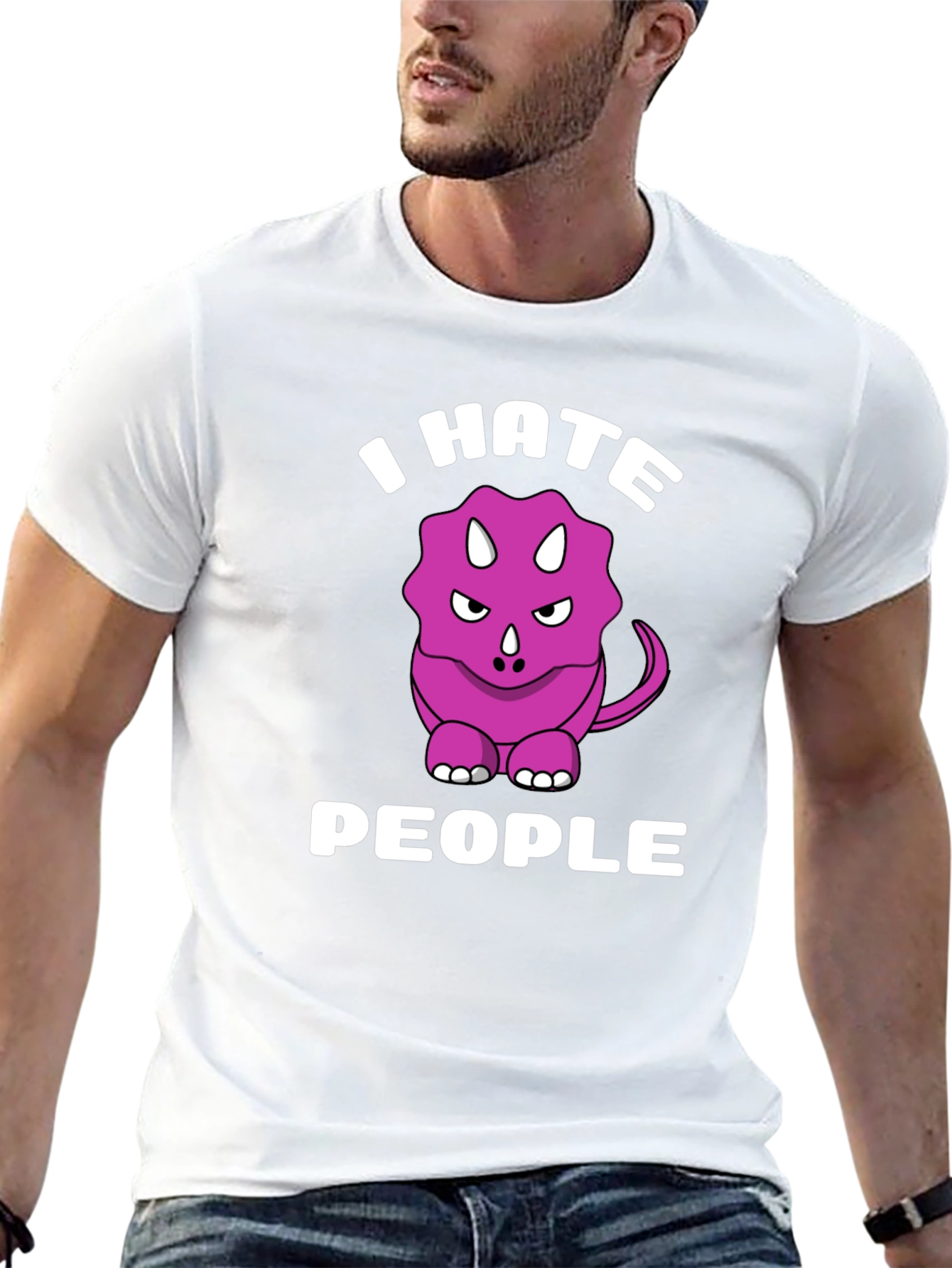 Black I Hate People Triceratops Graphic Tee view 13