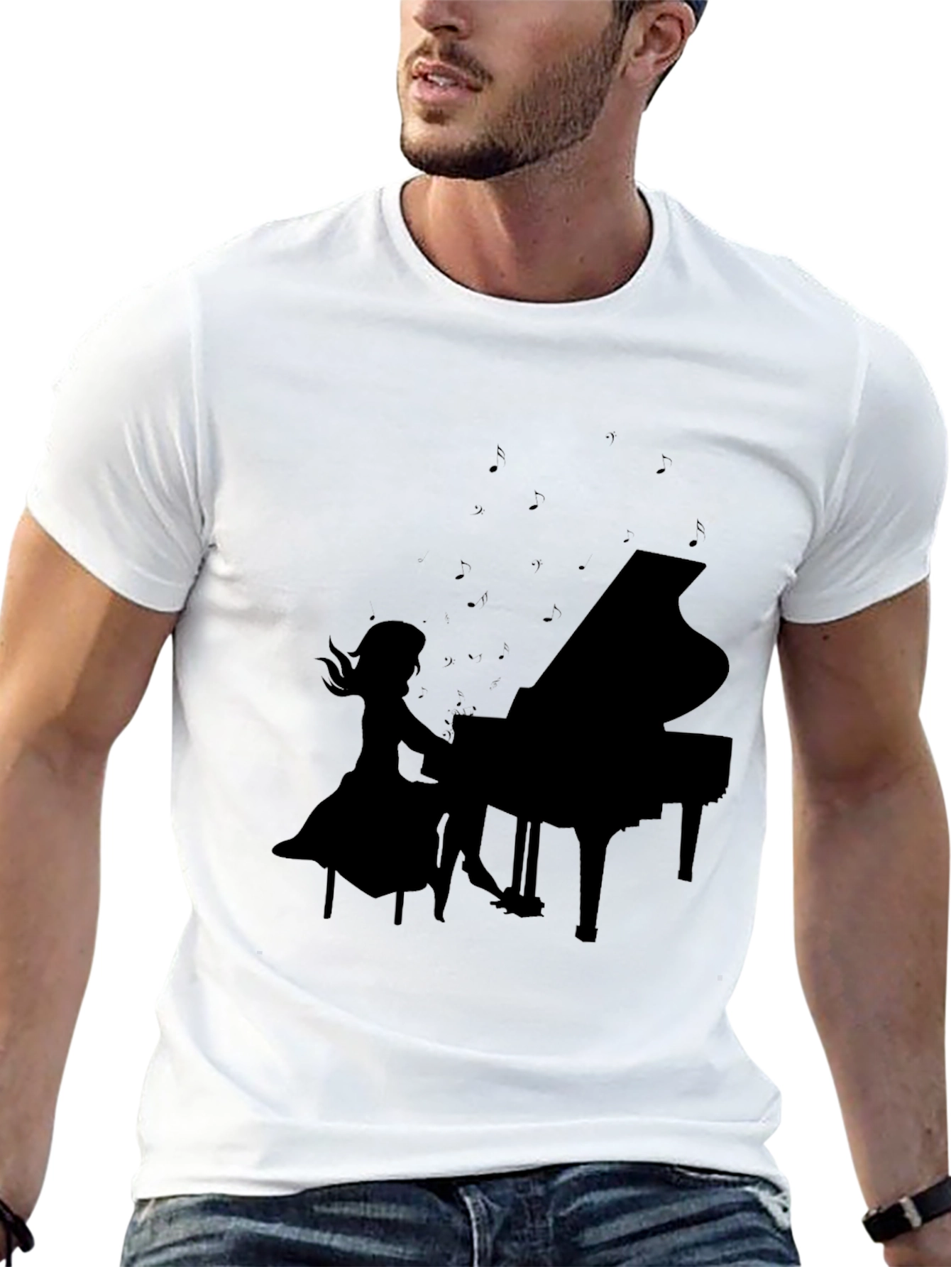 Black Piano Player Graphic Tee - Black Unisex T-Shirt view 13
