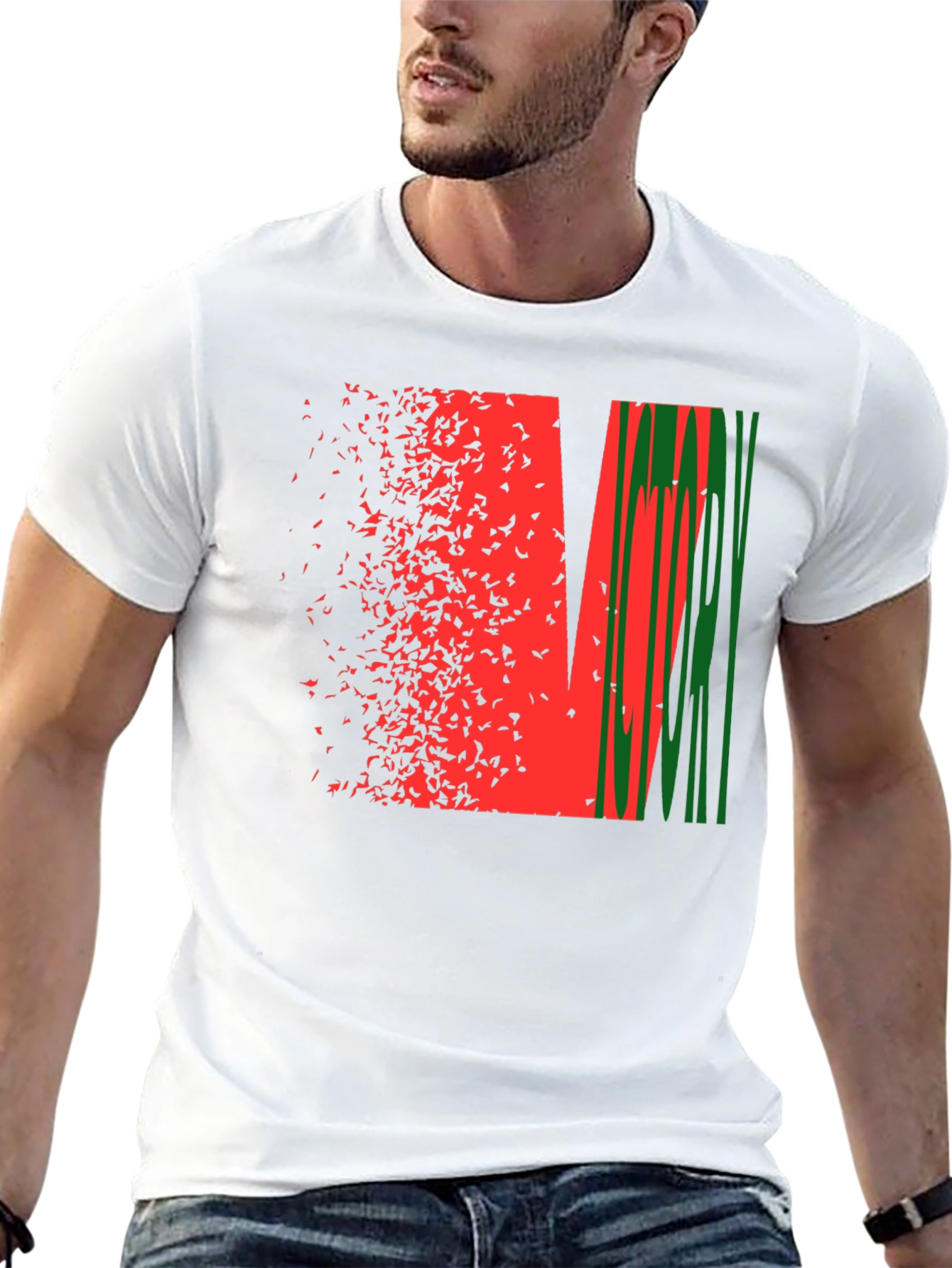 Black Abstract Graphic Tee - Red & Green Design, Black Shirt view 13