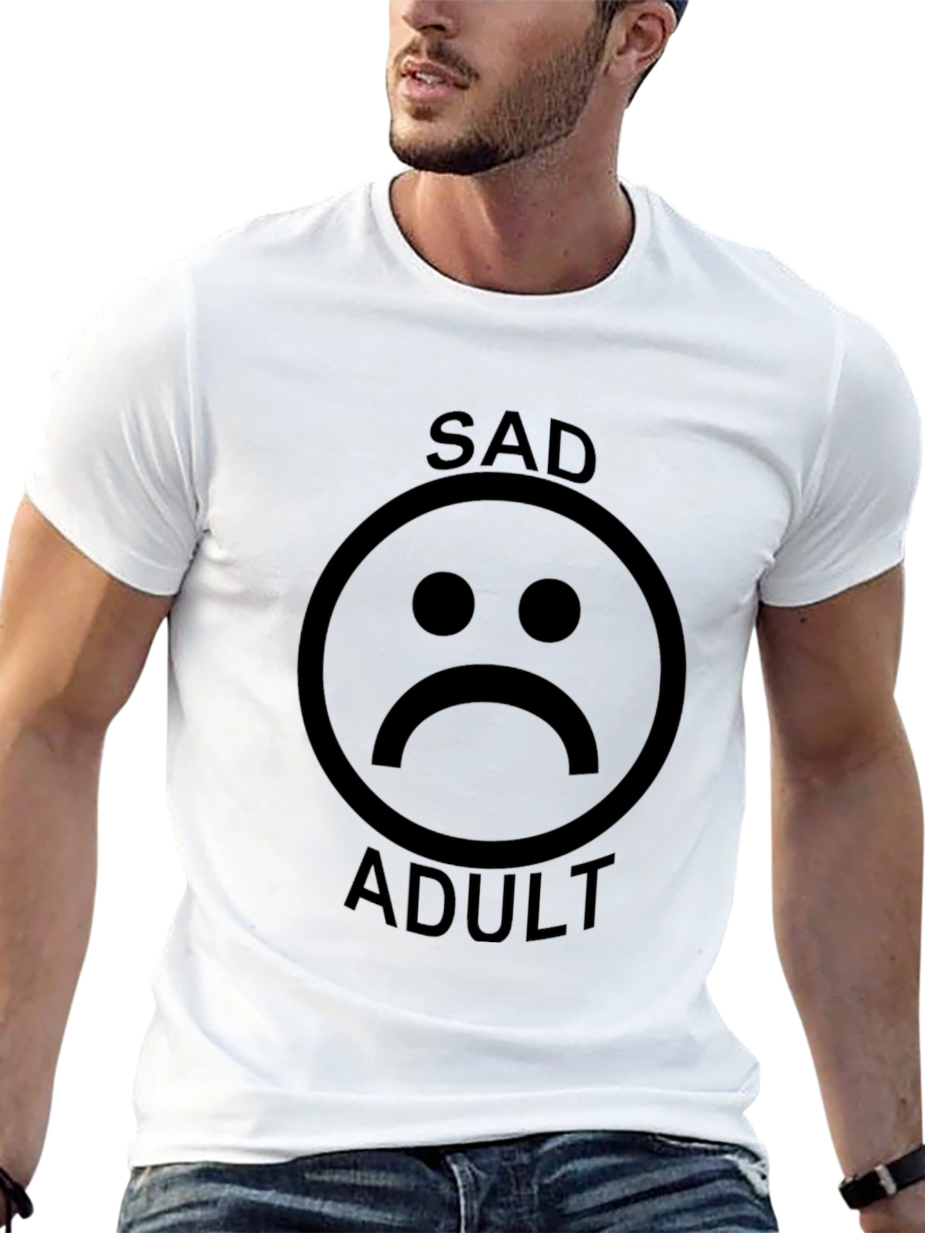 Black Sad Adult Graphic Tee - Unisex Black T-Shirt view 13