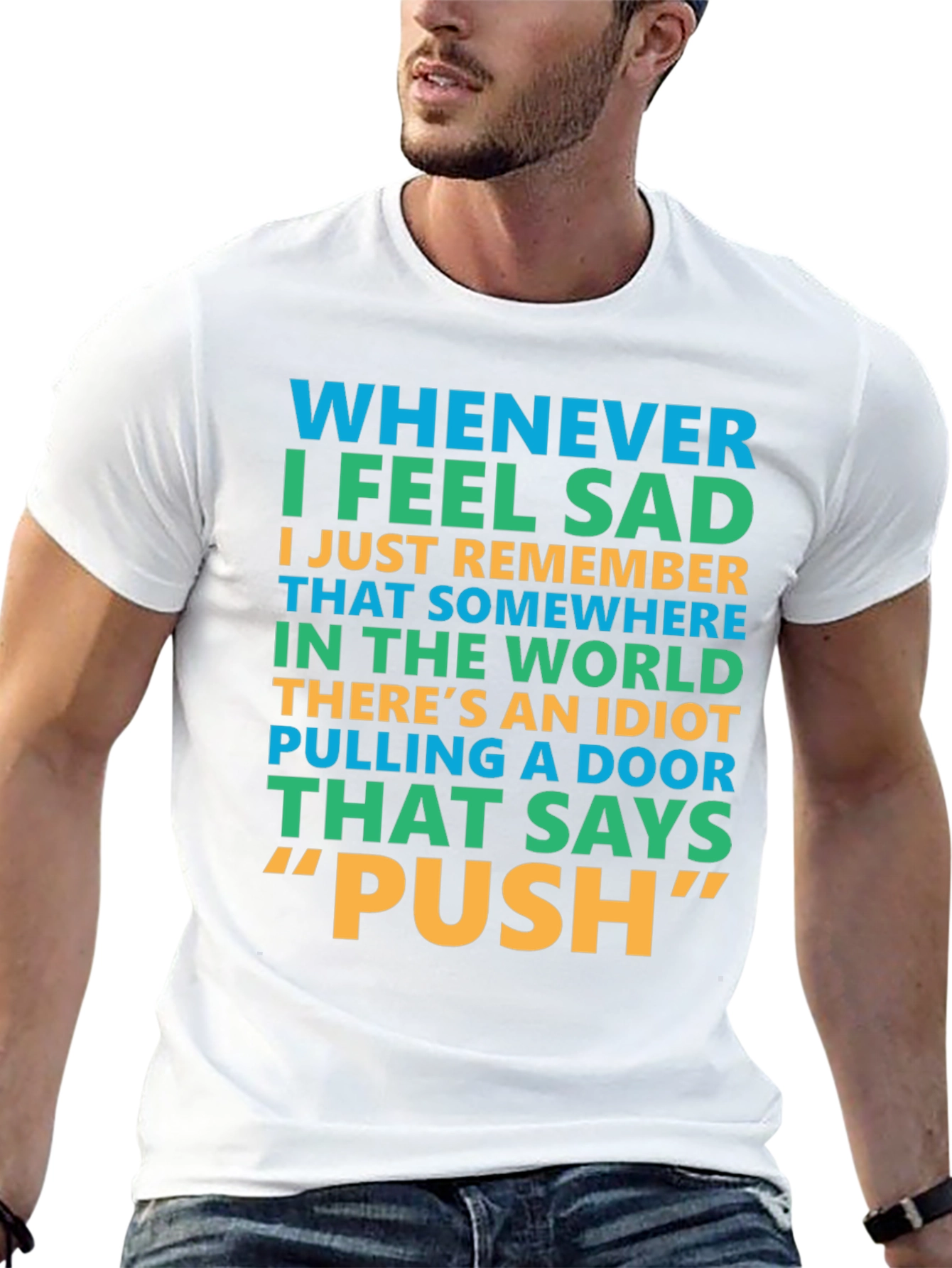 Black Funny "Push" Door T-Shirt view 13