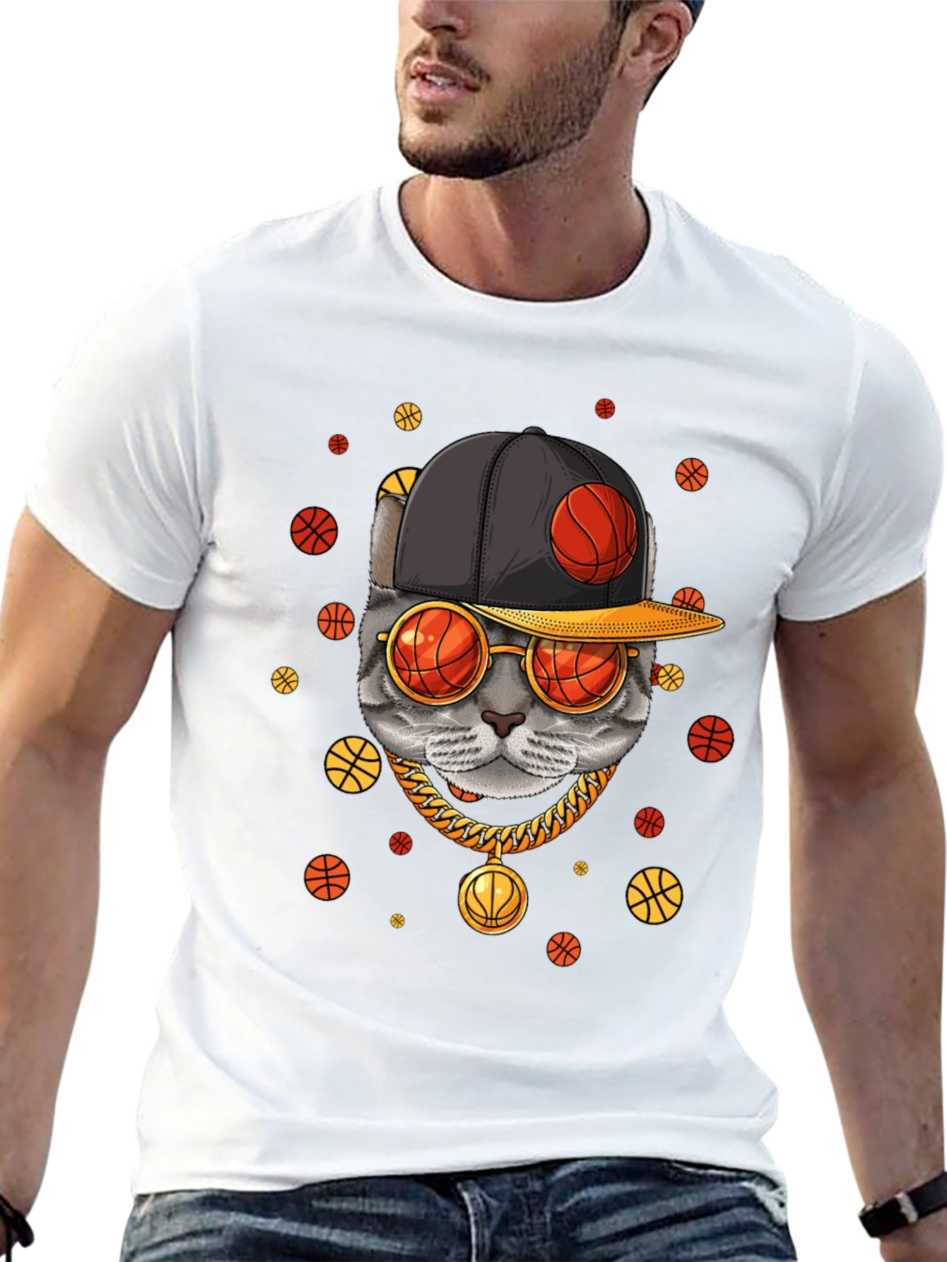 Black Cool Cat Basketball Graphic Tee view 13