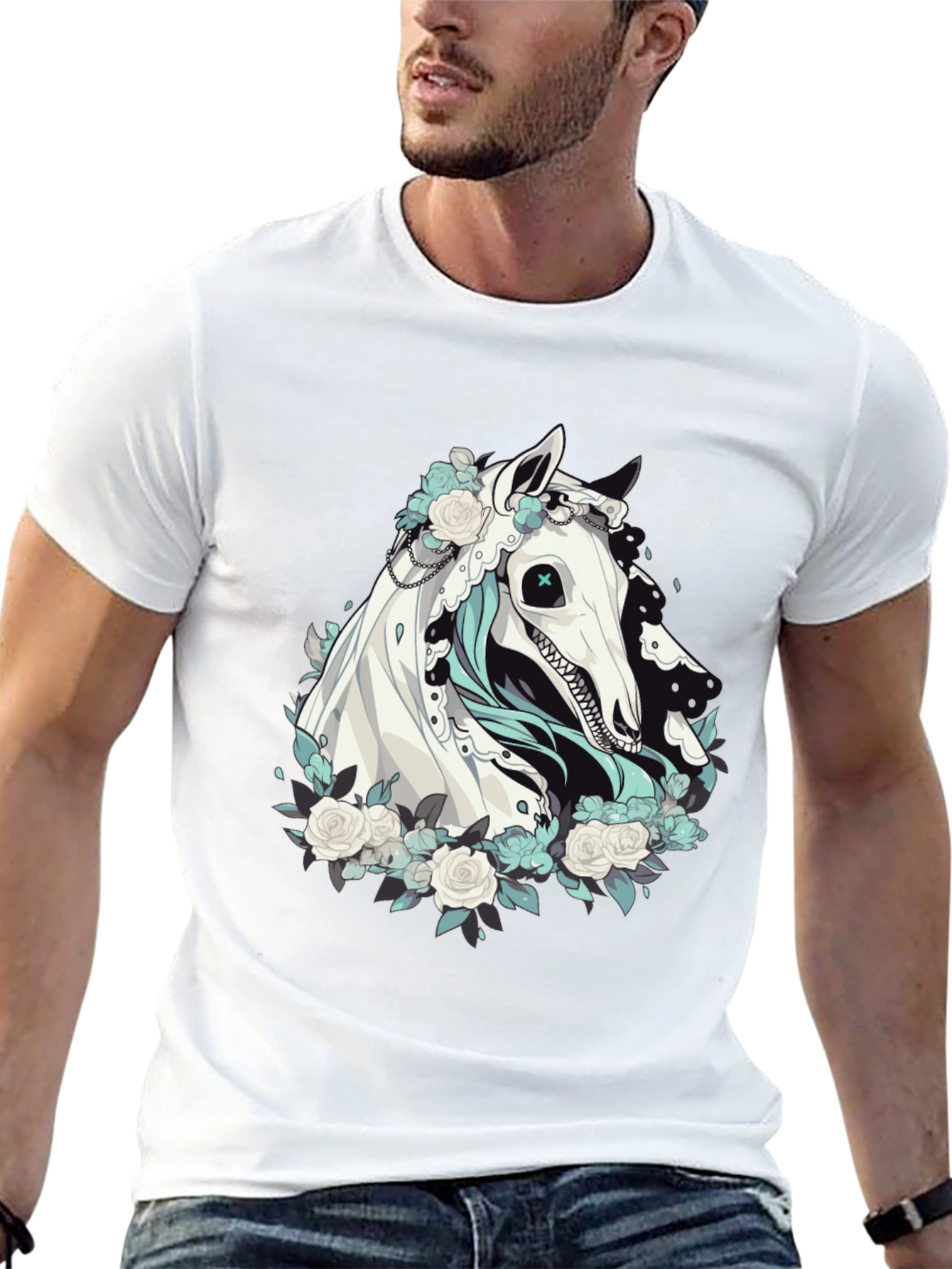 Black Floral Horse Graphic Tee - Black view 13