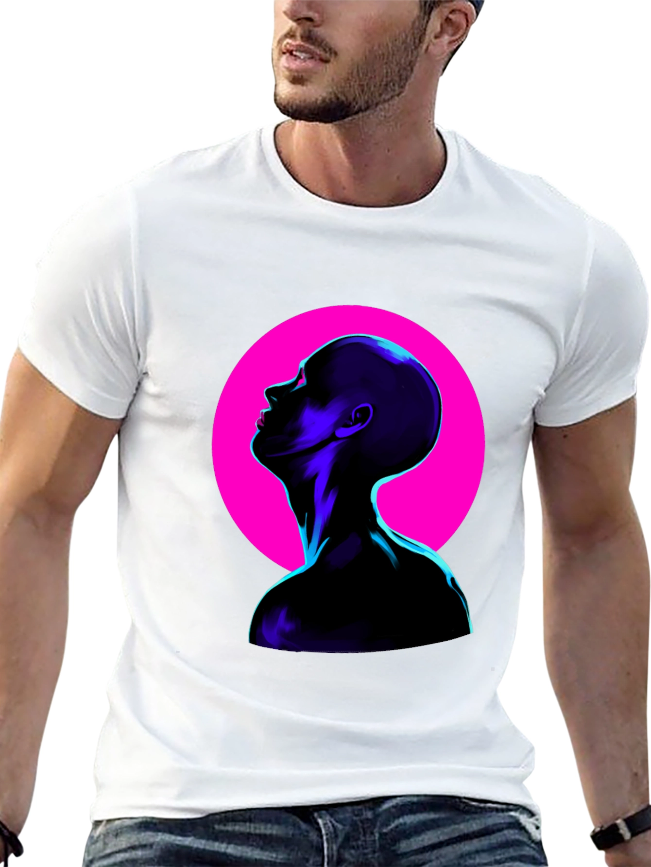 Black Cyberpunk Silhouette Graphic Tee - Bold Black view 13