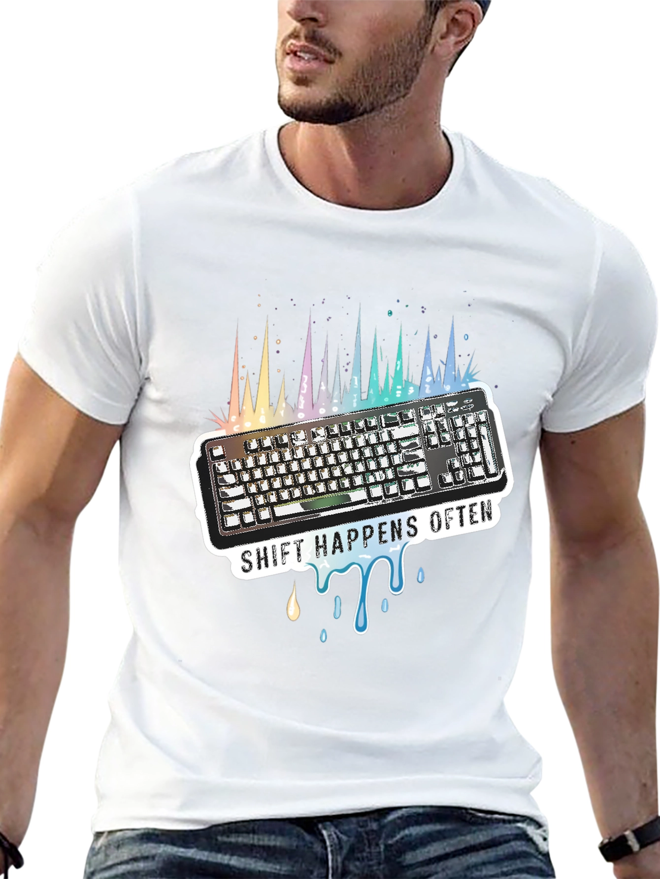 Black Shift Happens Often Keyboard T-Shirt view 13