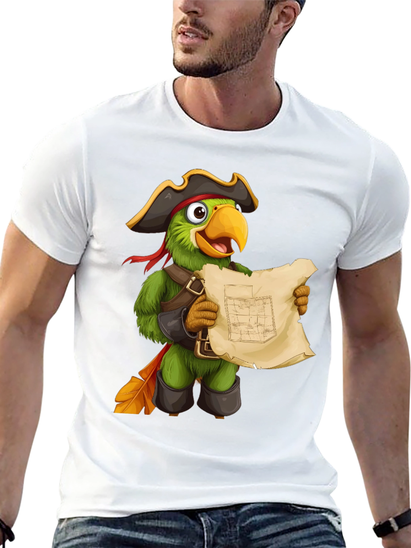 Black Parrot Pirate T-Shirt - Funny Cartoon Bird Tee view 13