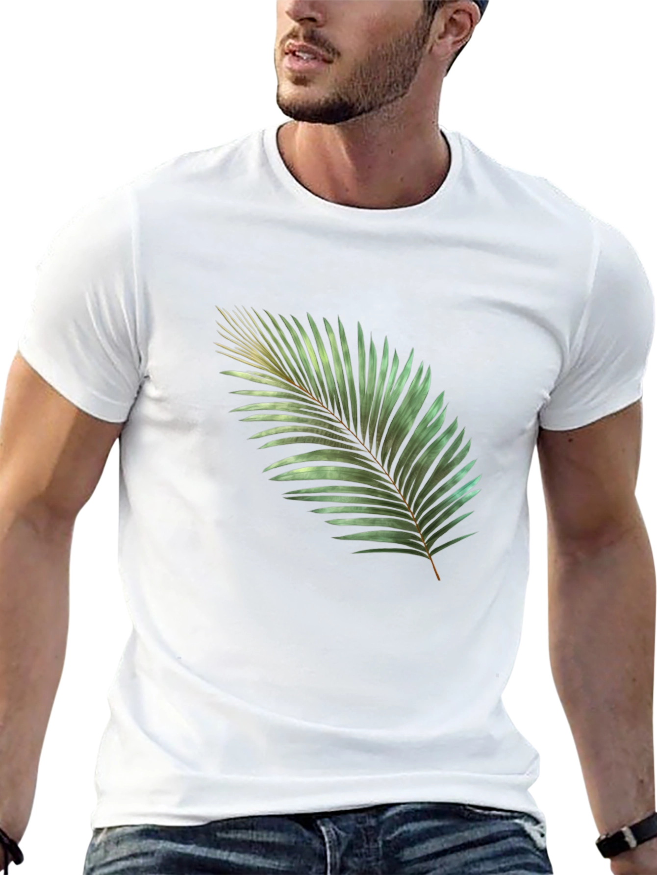 Black Tropical Palm Leaf Graphic T-Shirt - Black view 13