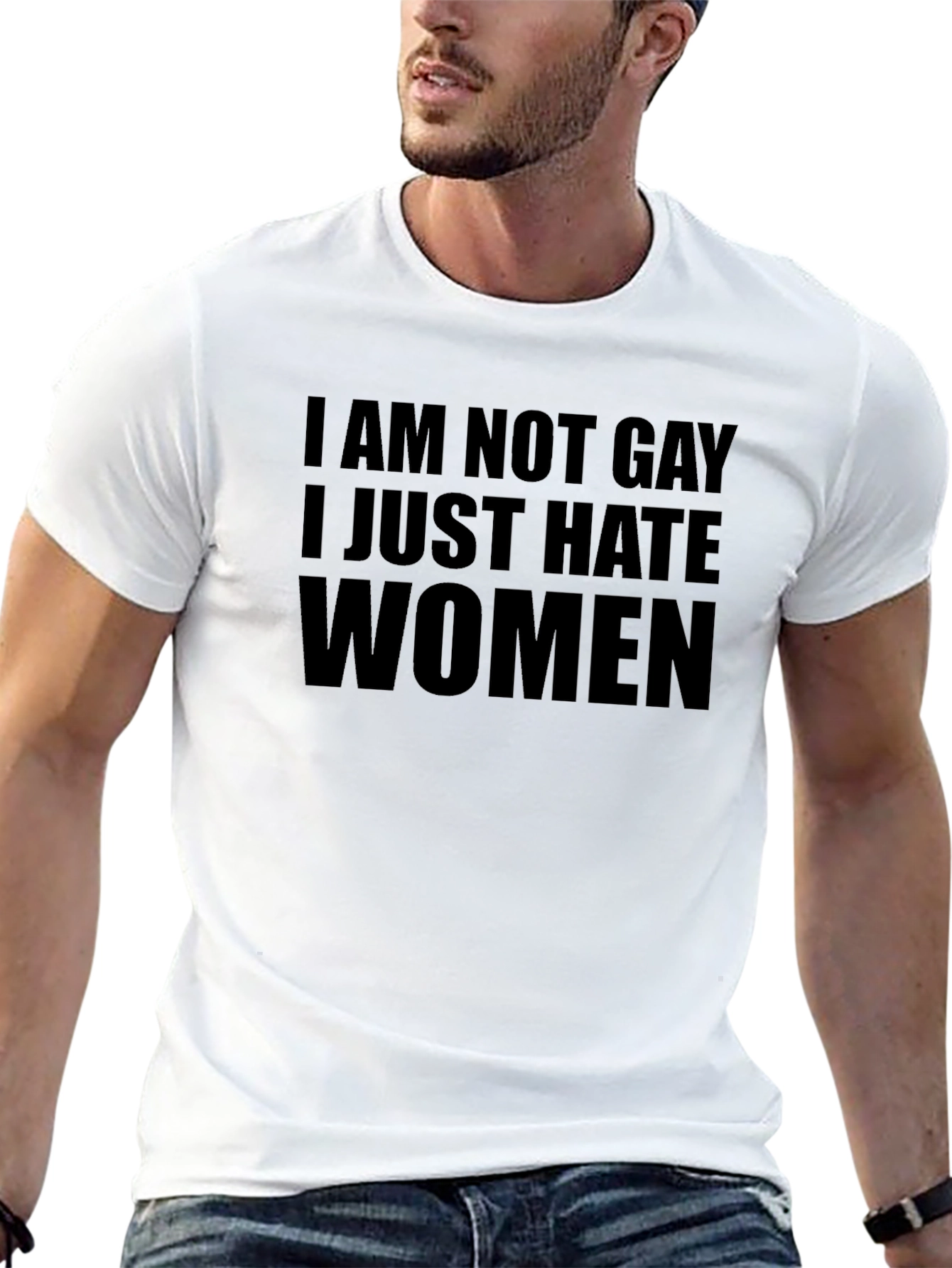 Black Humorous Graphic Tee - "I AM NOT GAY I JUST HATE WOMEN" view 13