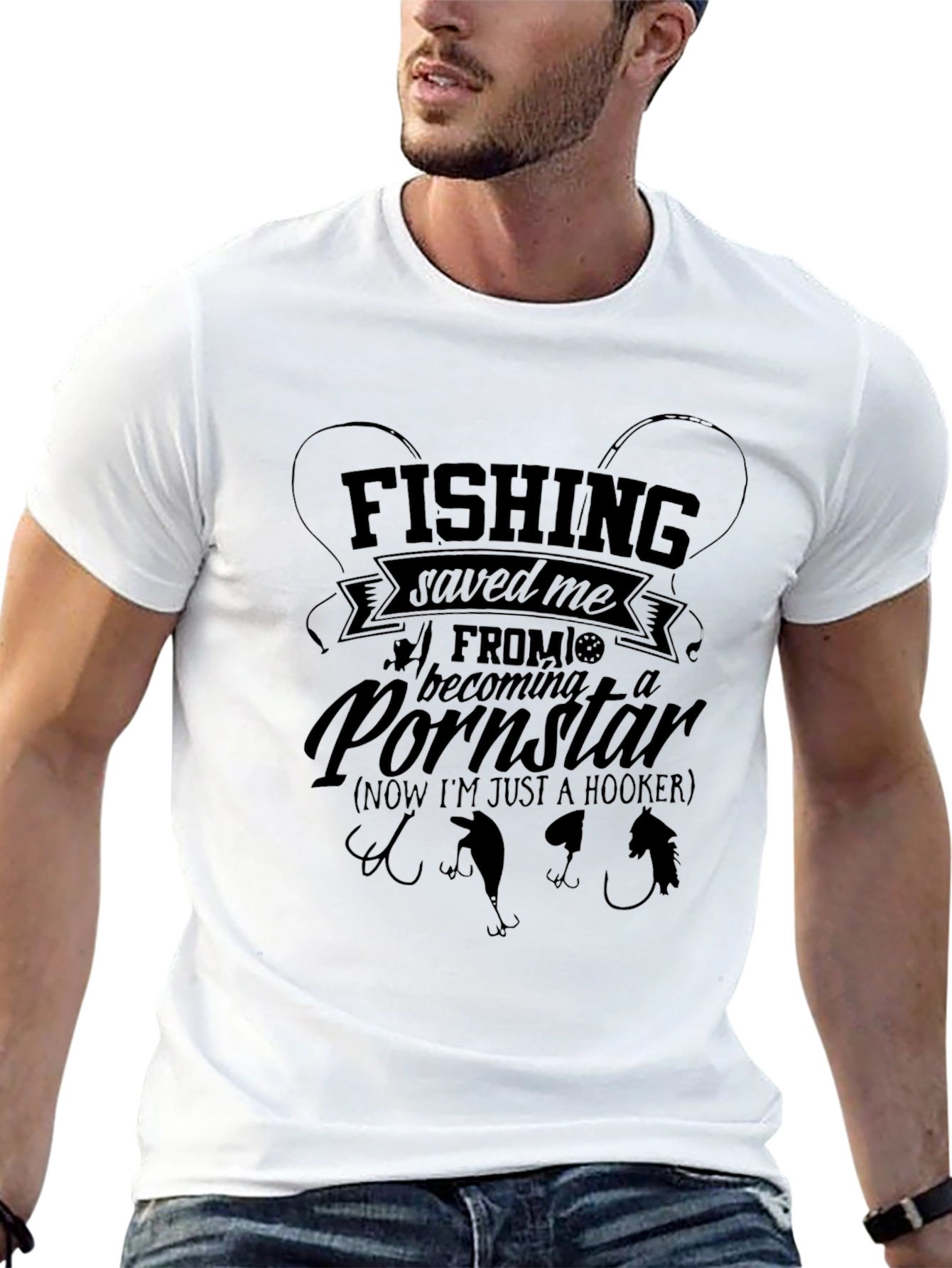 Black Fishing Saved Me Funny Graphic T-Shirt view 13