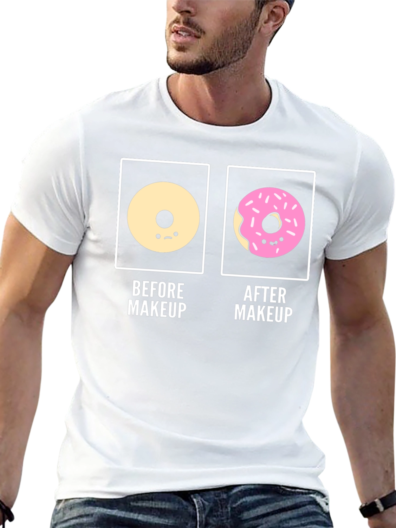 Black Donut Before & After Makeup Funny T-Shirt view 13