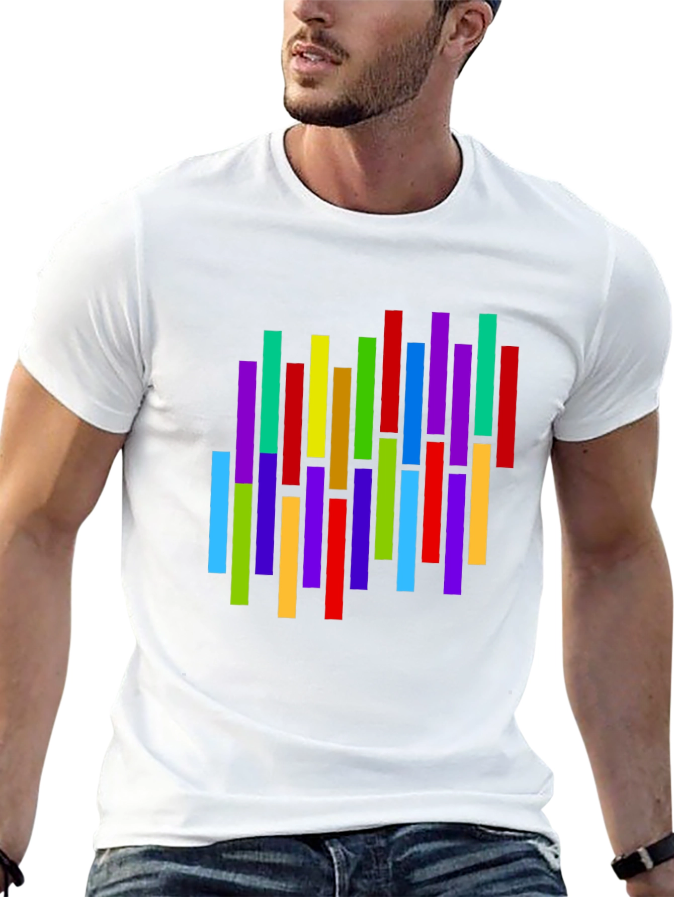 Black Colorful Vertical Stripes Graphic T-Shirt view 13