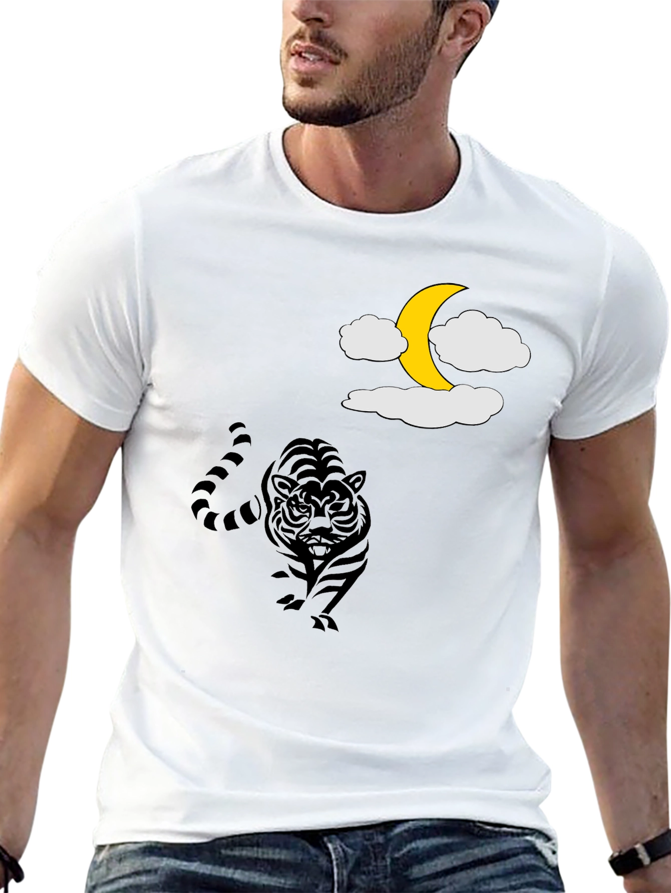 Black Tiger Moon Graphic Tee - Black Cotton T-Shirt view 13