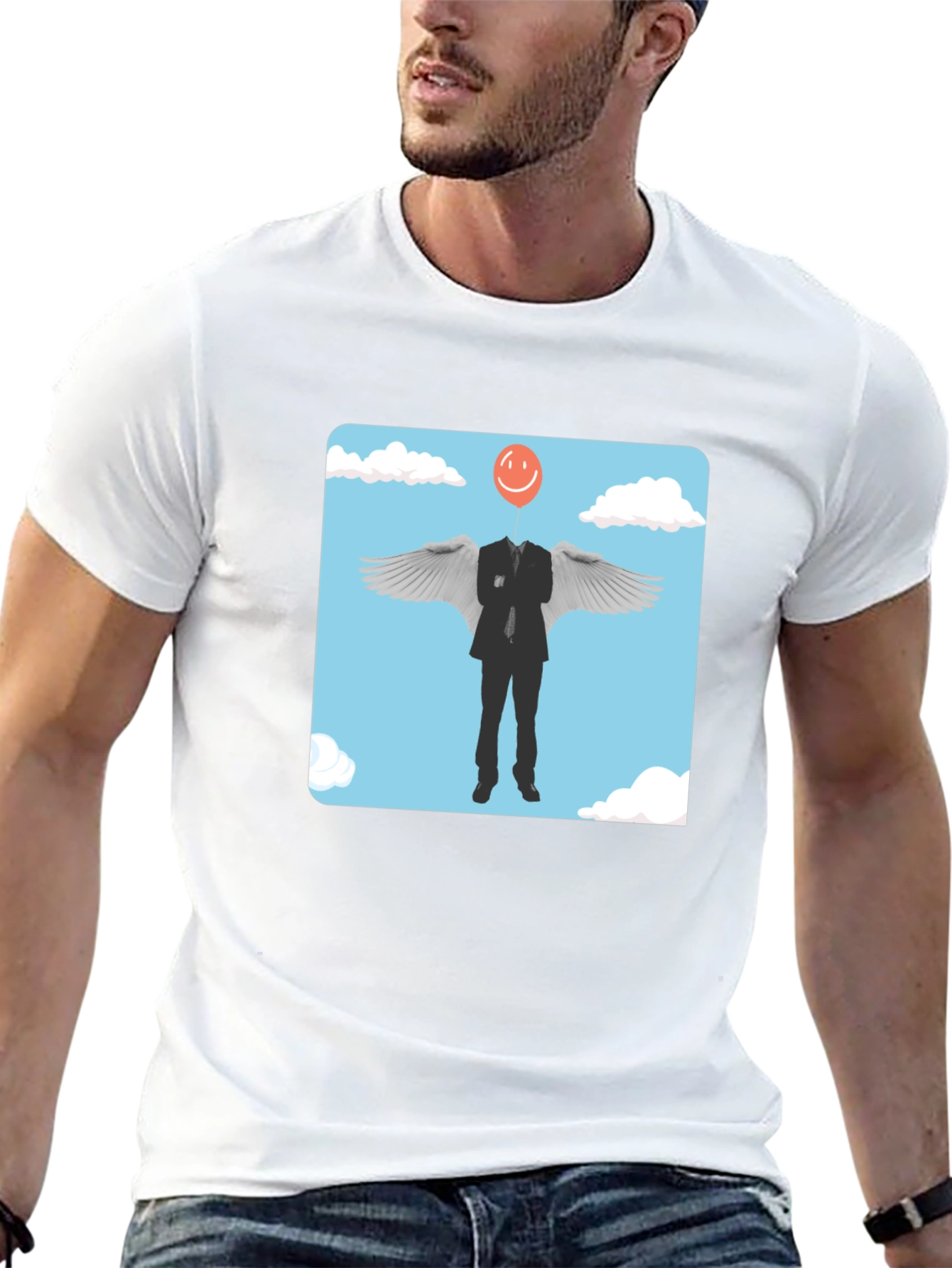 Black Smiling Balloon Angel Graphic Tee view 13