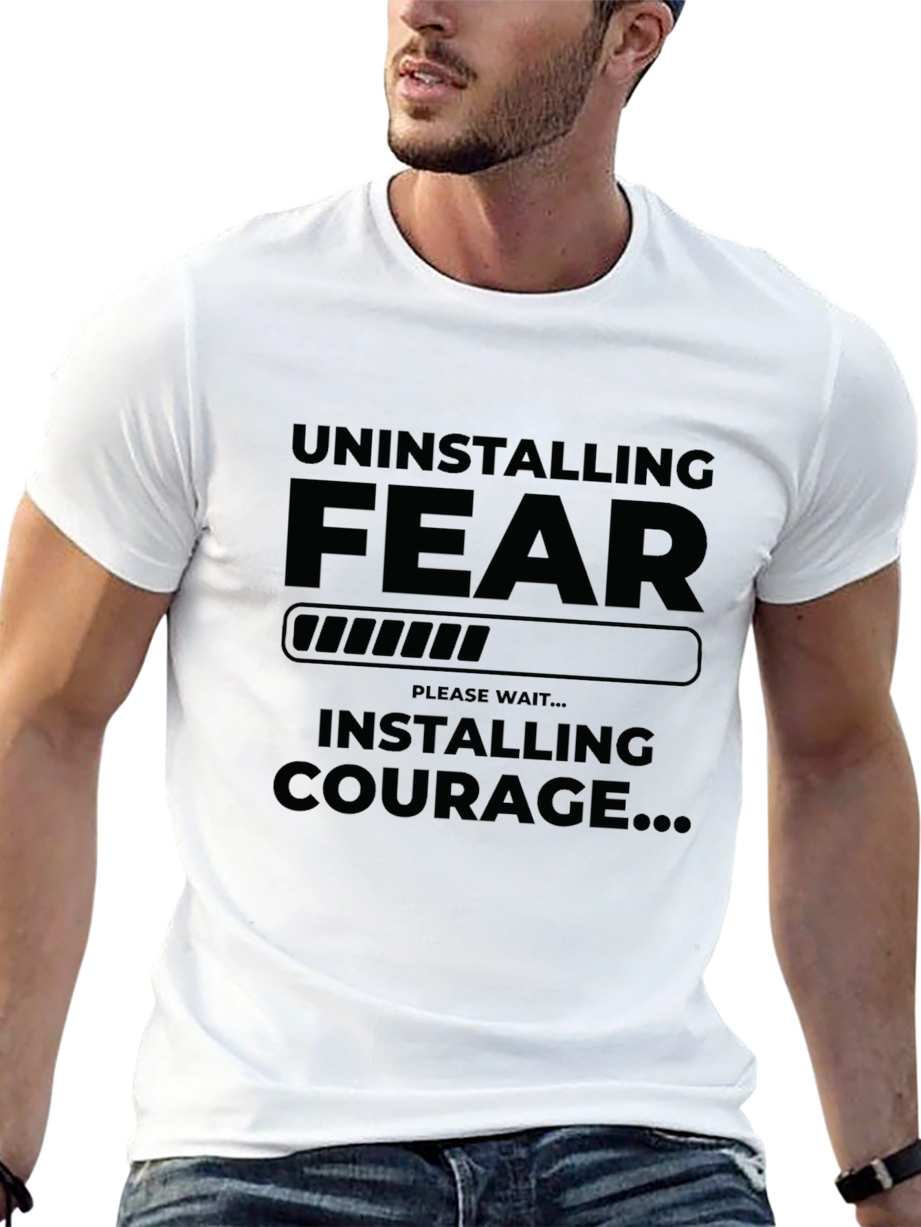 Black Uninstalling Fear Installing Courage Graphic T-Shirt view 13