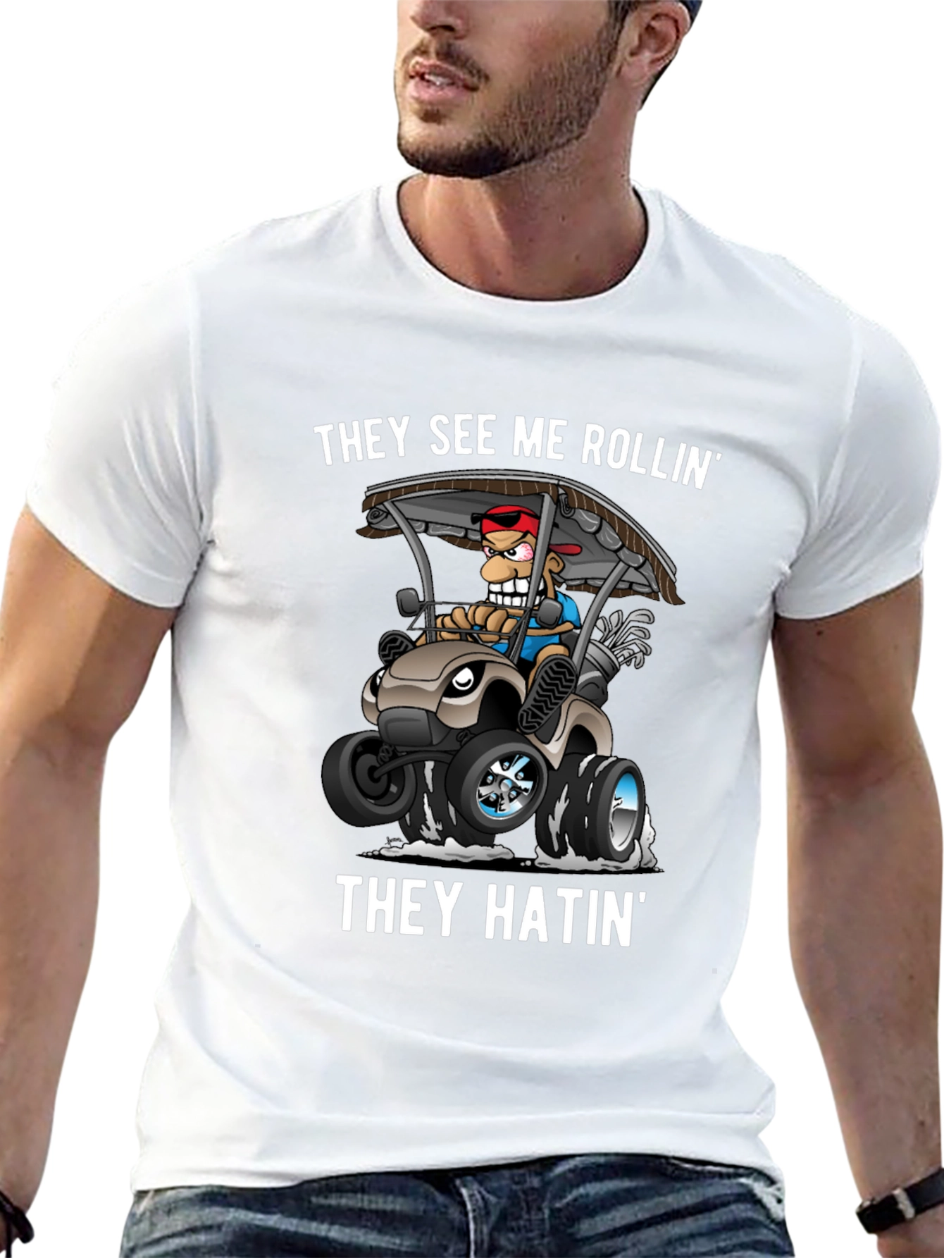 Black They See Me Rollin' Golf Humor Tee view 13