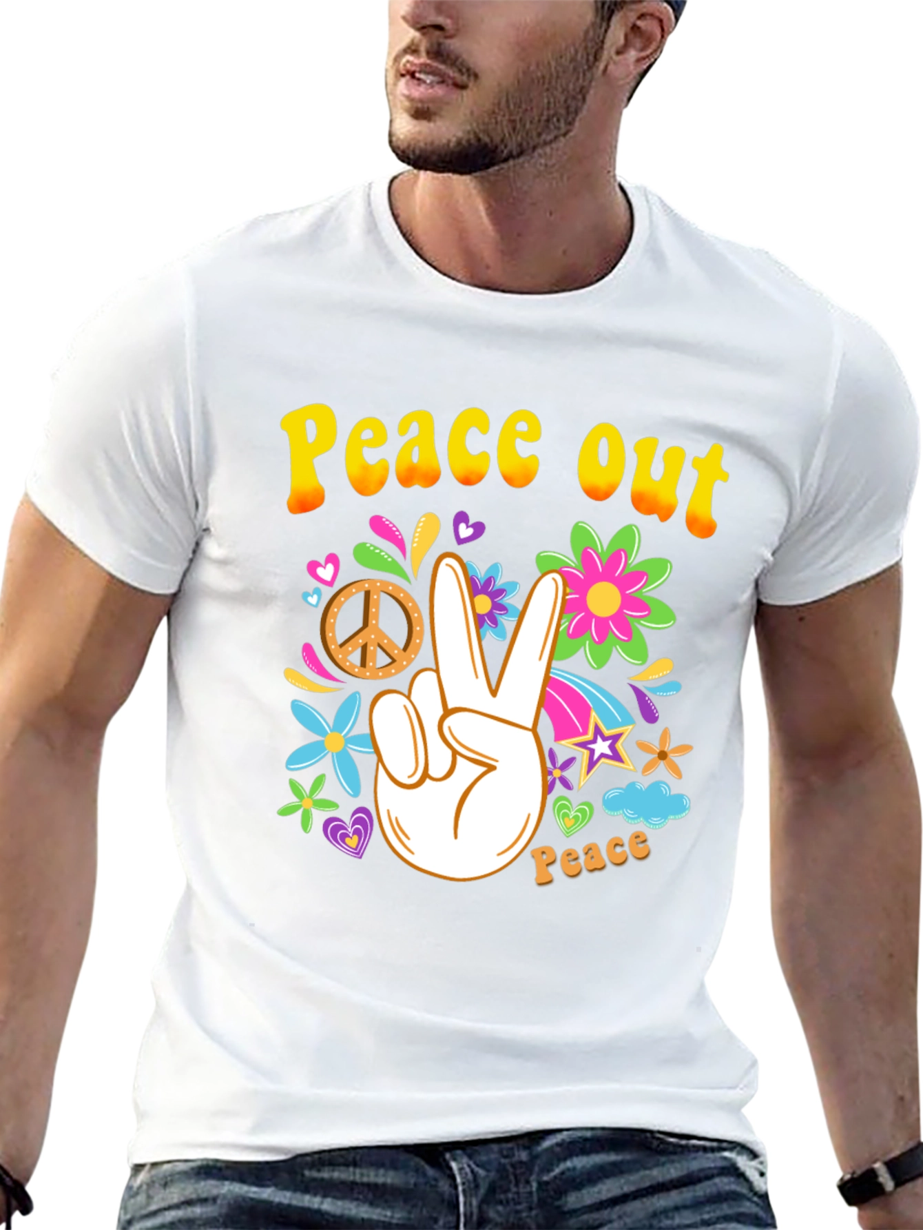 Black Peace Out T-Shirt - Hippie Style view 13