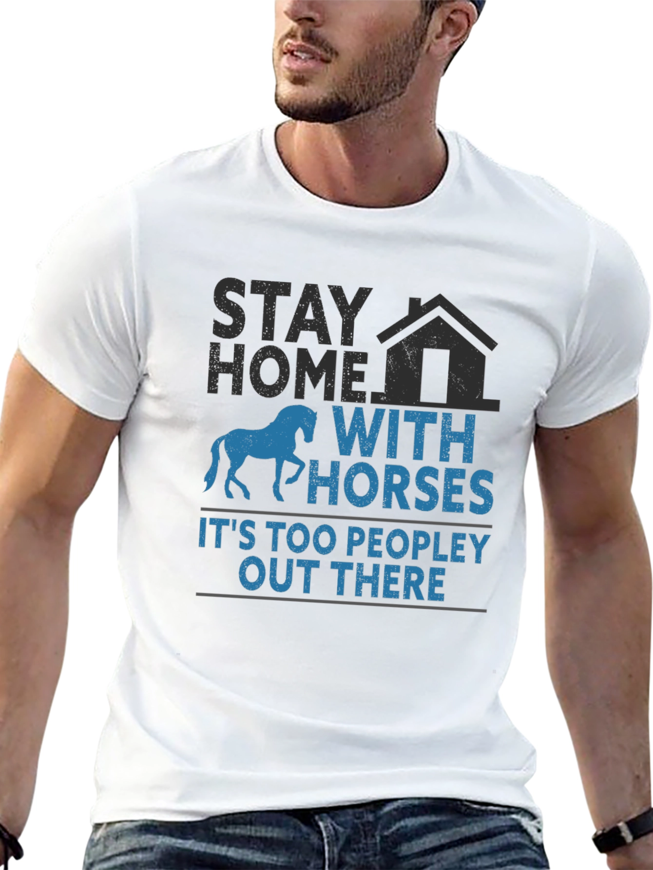 Black Stay Home With Horses T-Shirt view 13