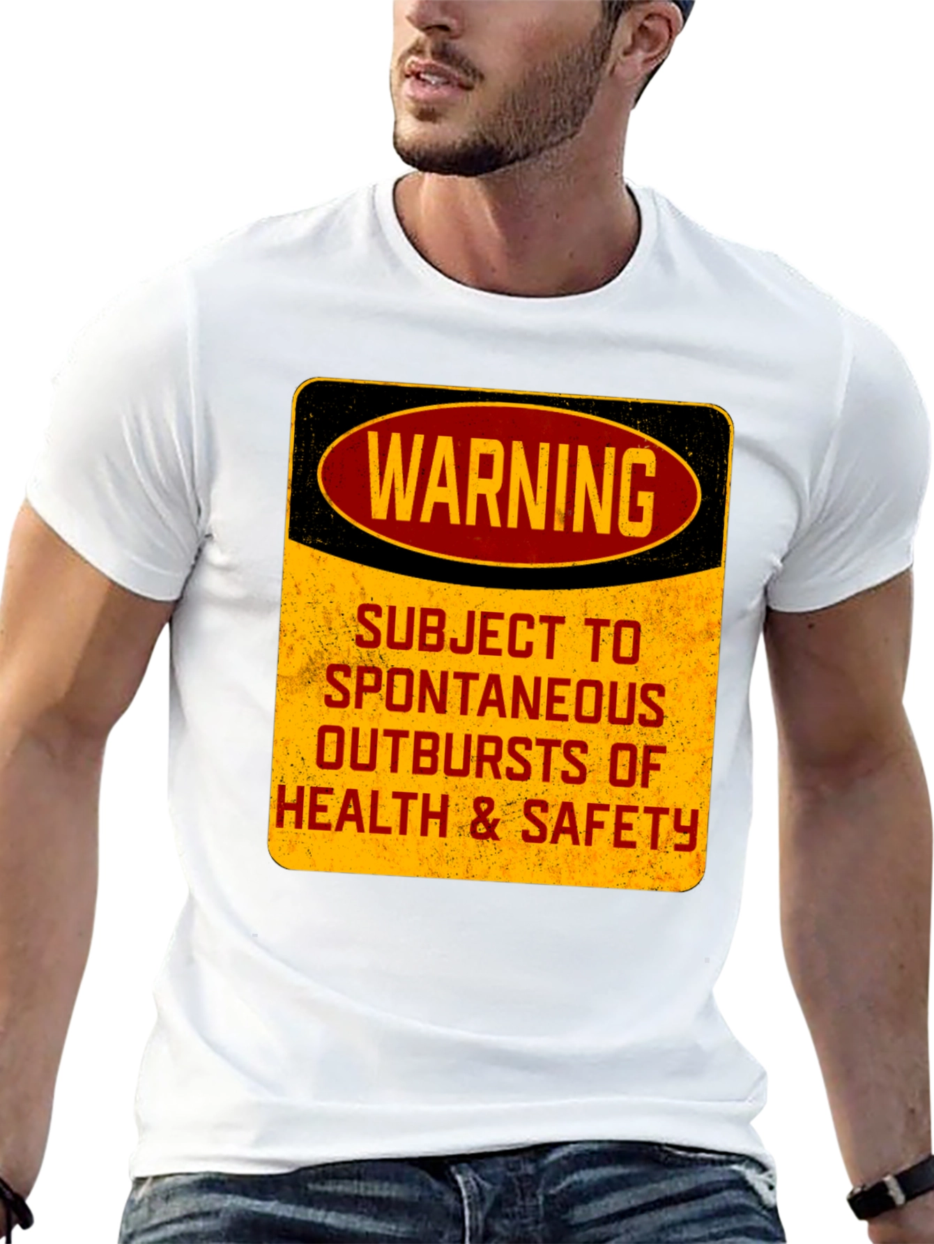 Black Warning: Spontaneous Outbursts T-Shirt - Funny Health & Safety Tee view 13