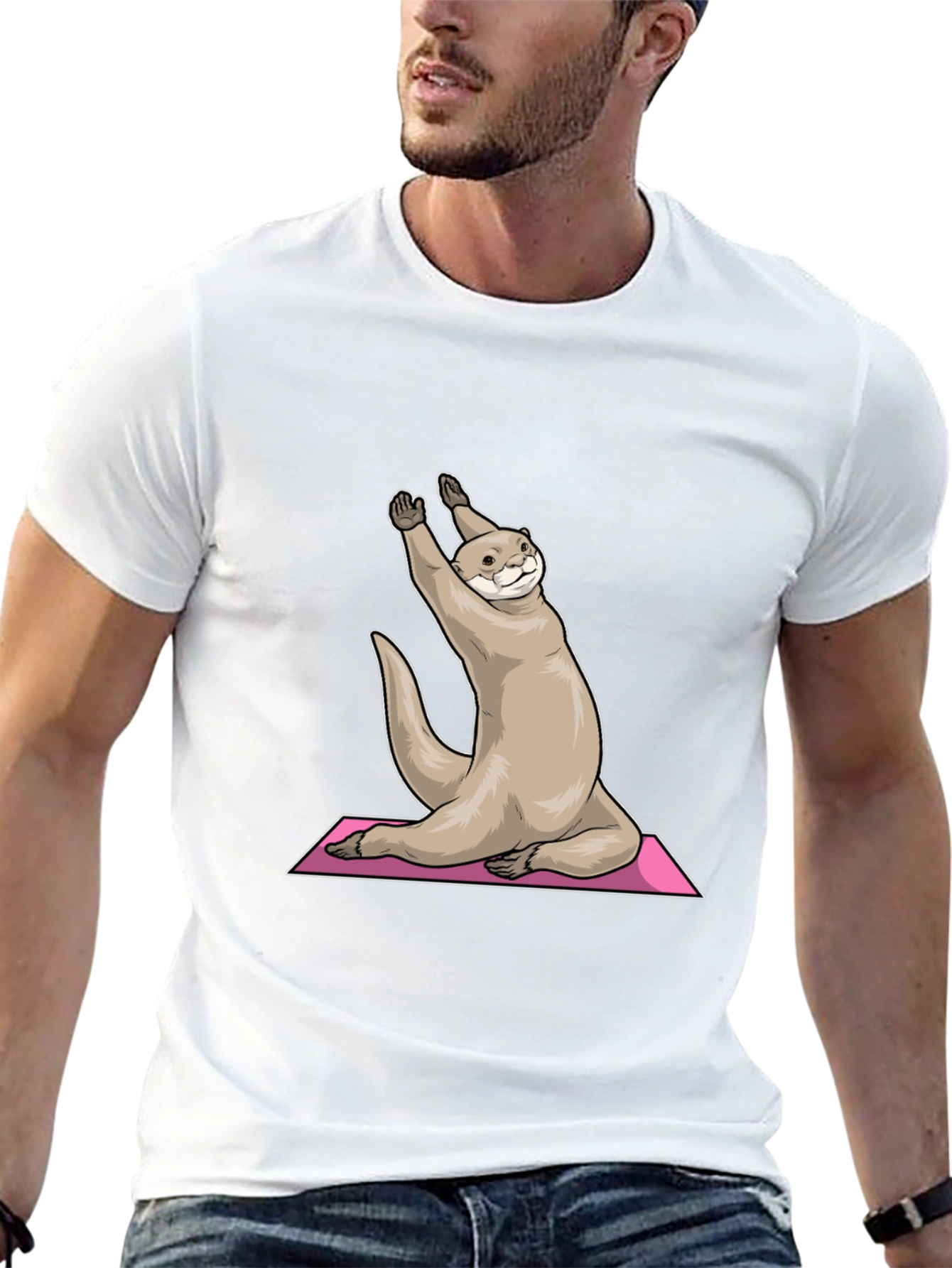 Black Yoga Otter Graphic Tee - Black Cotton T-Shirt view 13