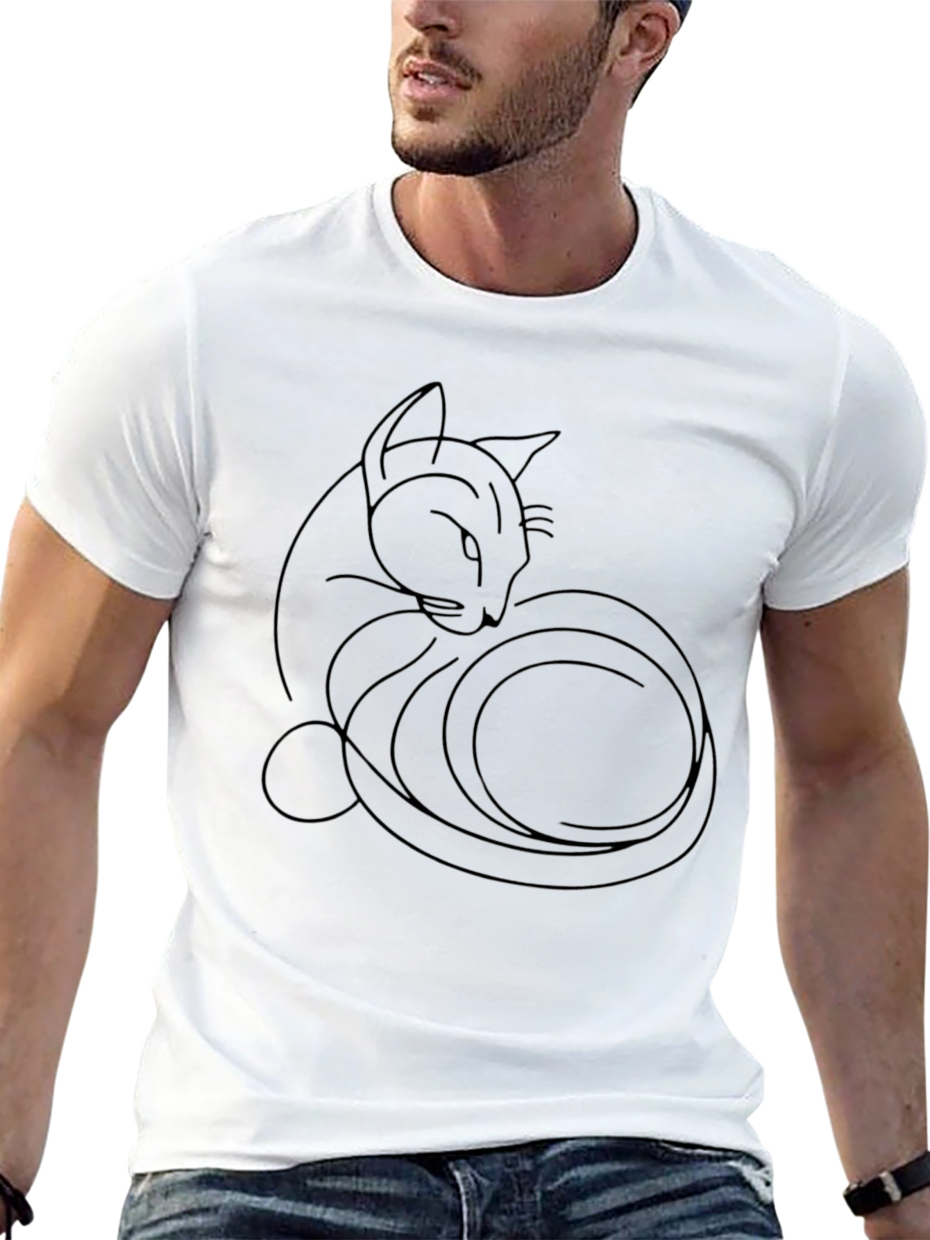 Black Cat Line Art T-Shirt - Stylish Minimalist Design - 13