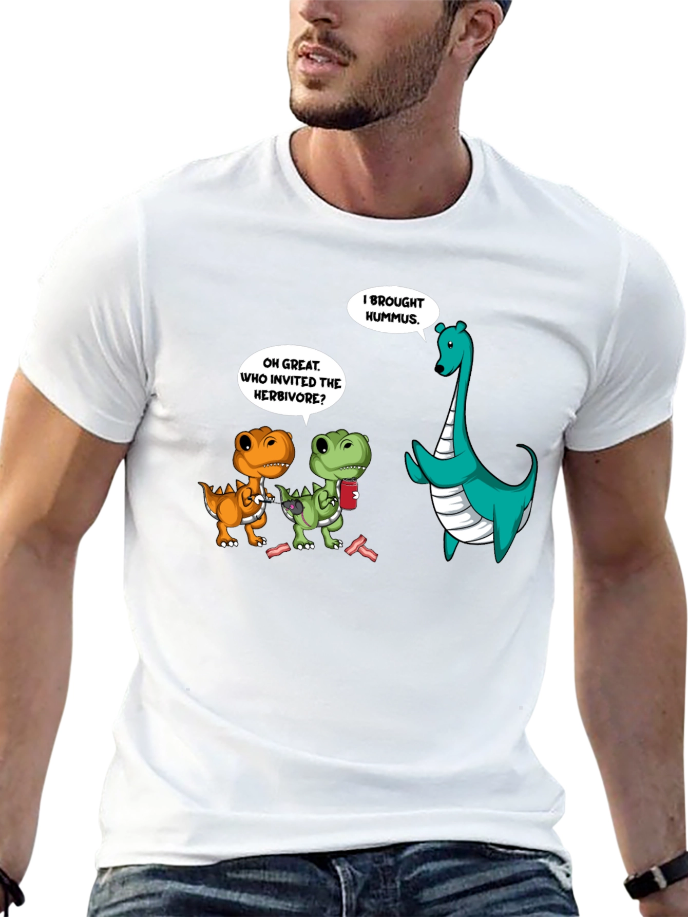 Black Dinosaur Hummus T-Shirt, Funny Graphic Tee view 13