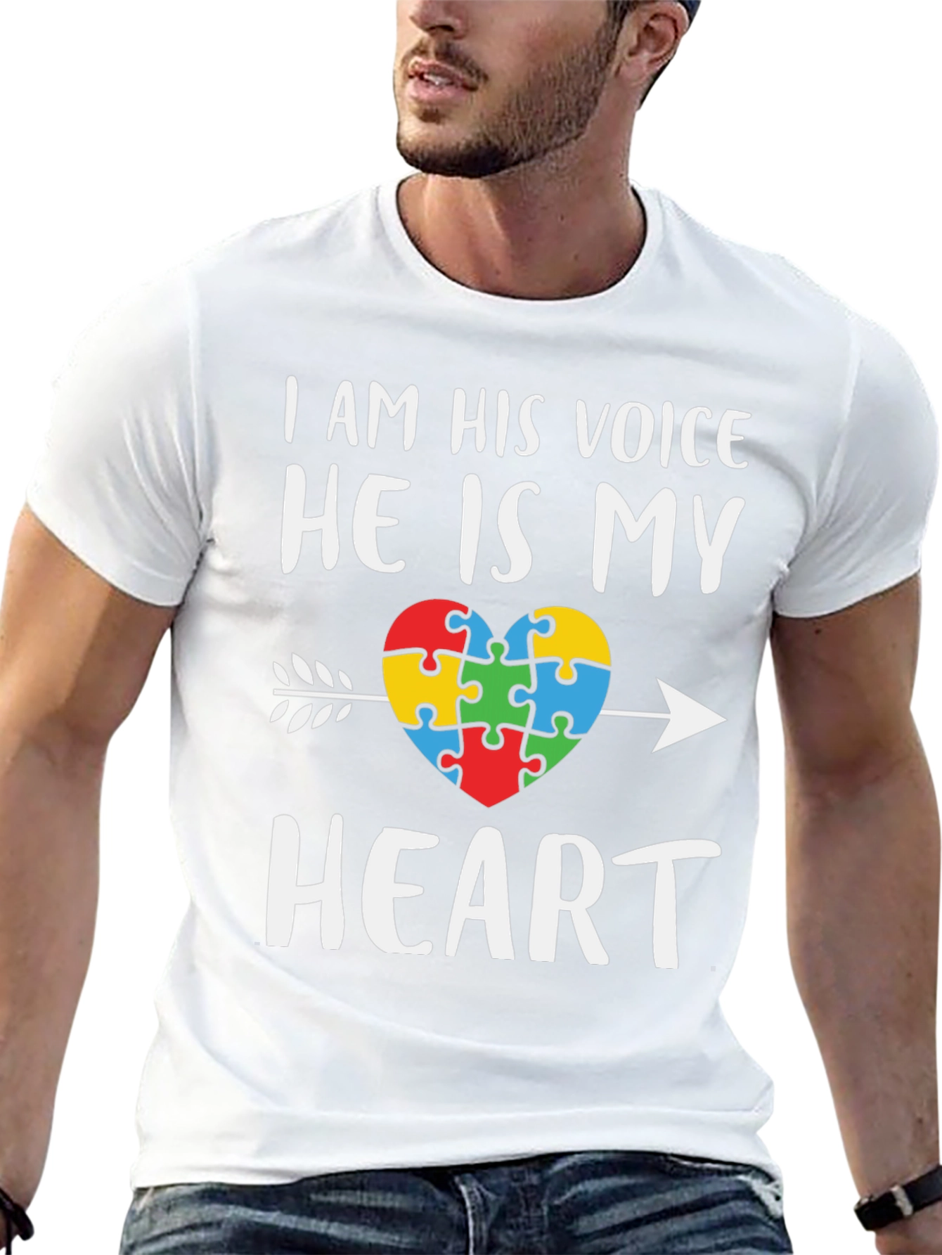 Black Autism Awareness Heart T-Shirt - I Am His Voice view 13