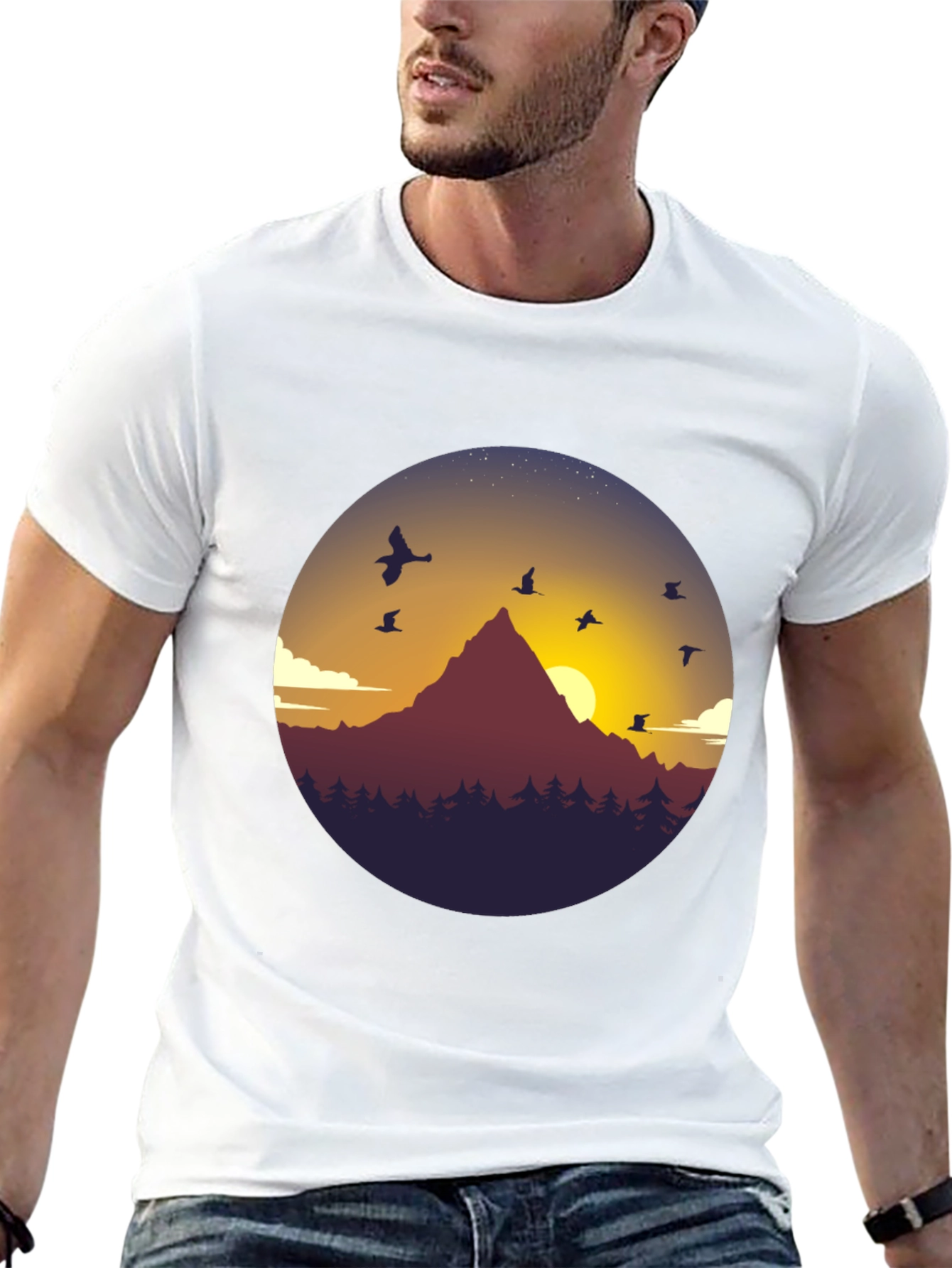 Black Mountain Sunset Graphic Tee - Black Cotton Blend T-Shirt view 13