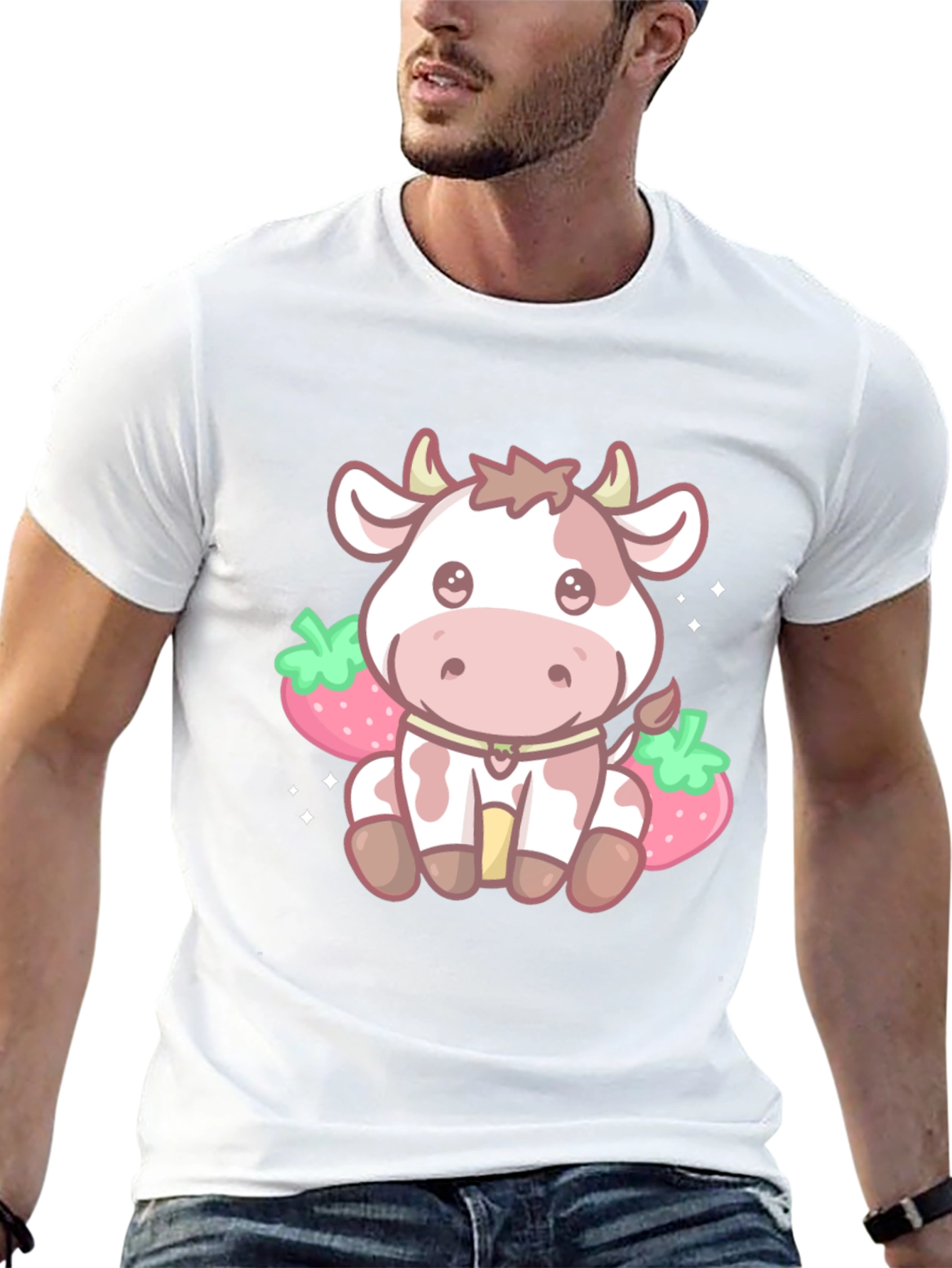 Black Kawaii Cow & Strawberry Graphic Tee - Black view 13